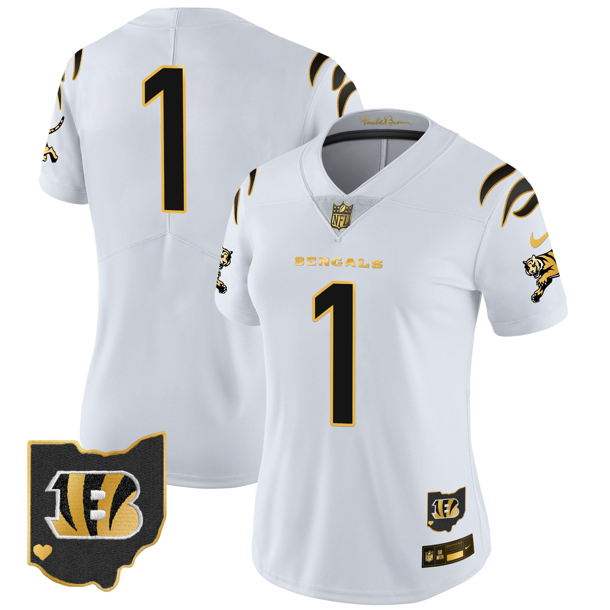 #1 Team Women's Cincinnati Bengals 2024 Gold Vapor Limited White Gold Jersey - All Stitched