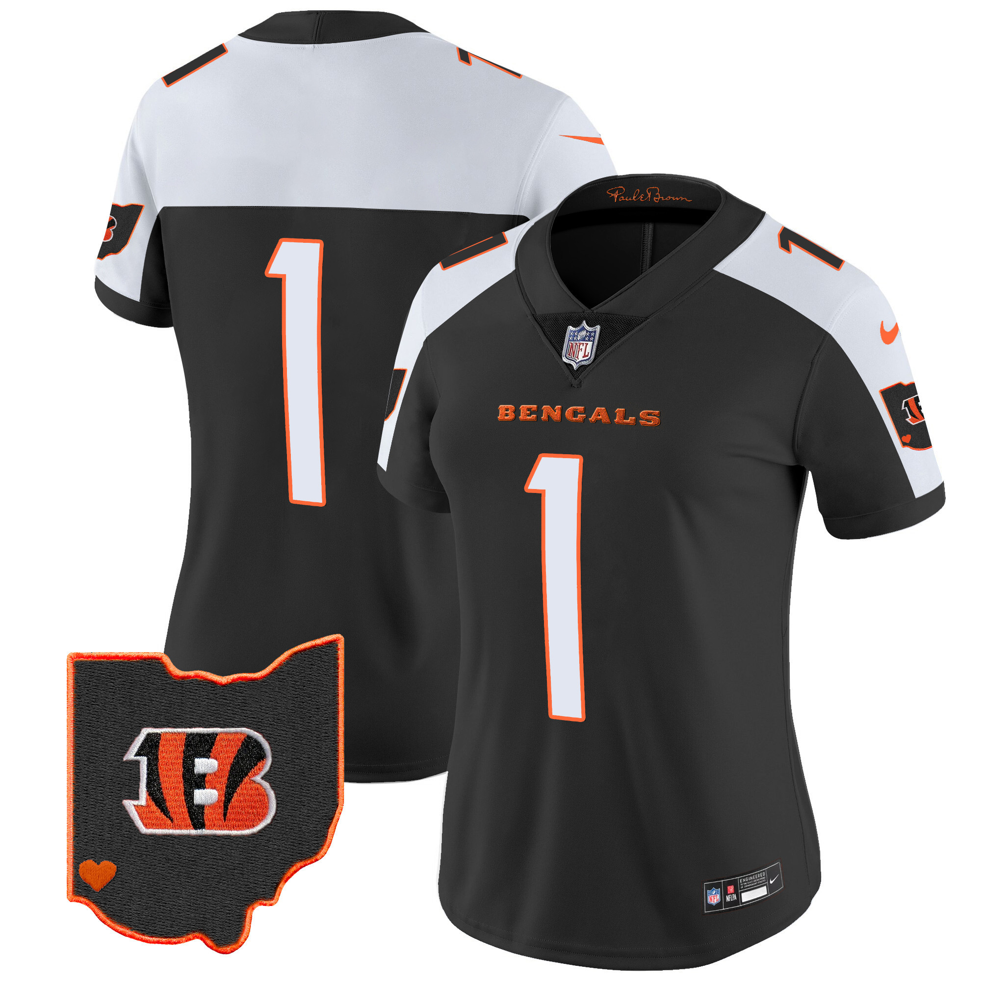 #1 Team Women's Cincinnati Bengals Ohio Patch Vapor Limited Alternate Jersey - All Stitched