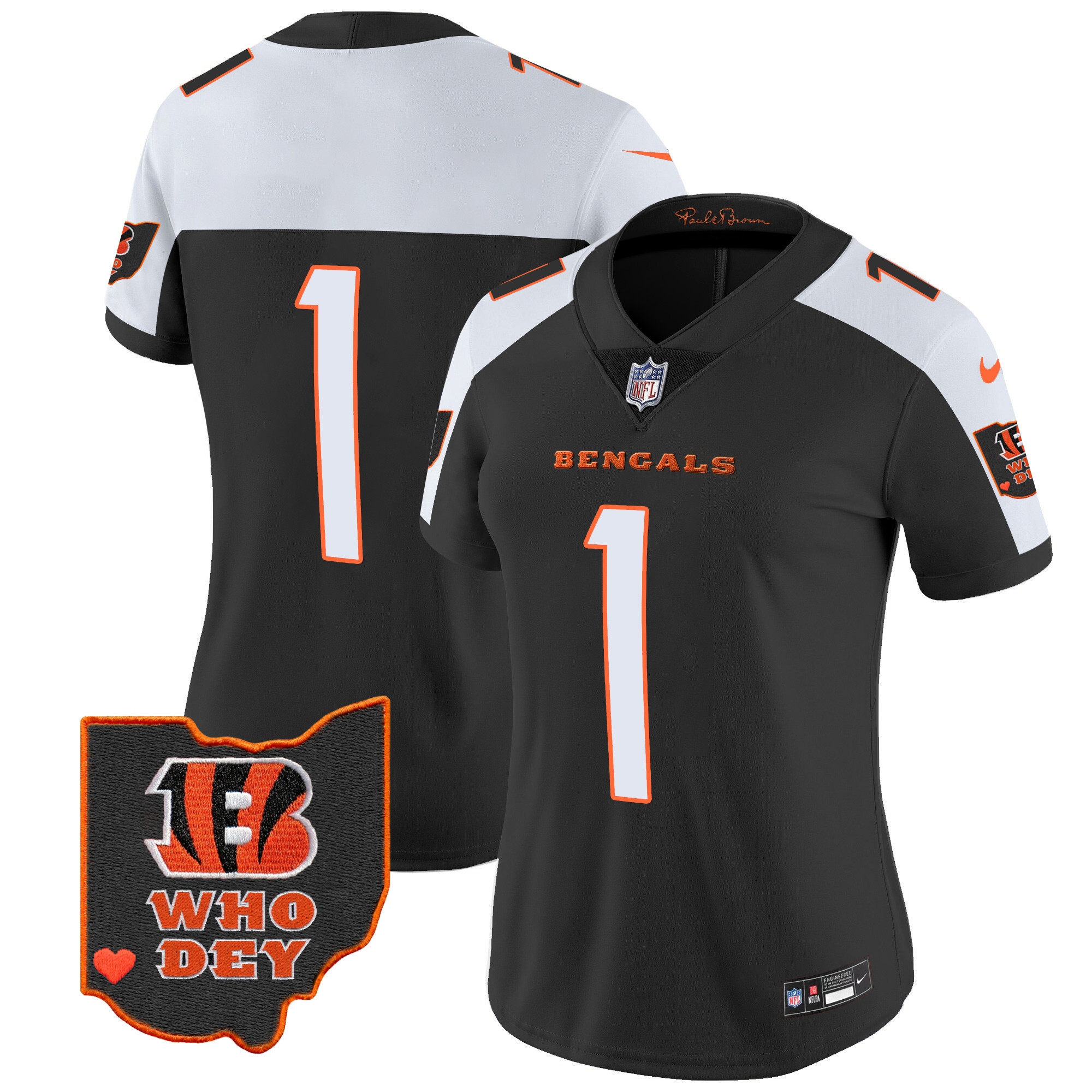 #1 Team Women's Cincinnati Bengals Ohio Patch Vapor Limited Alternate Jersey - All Stitched