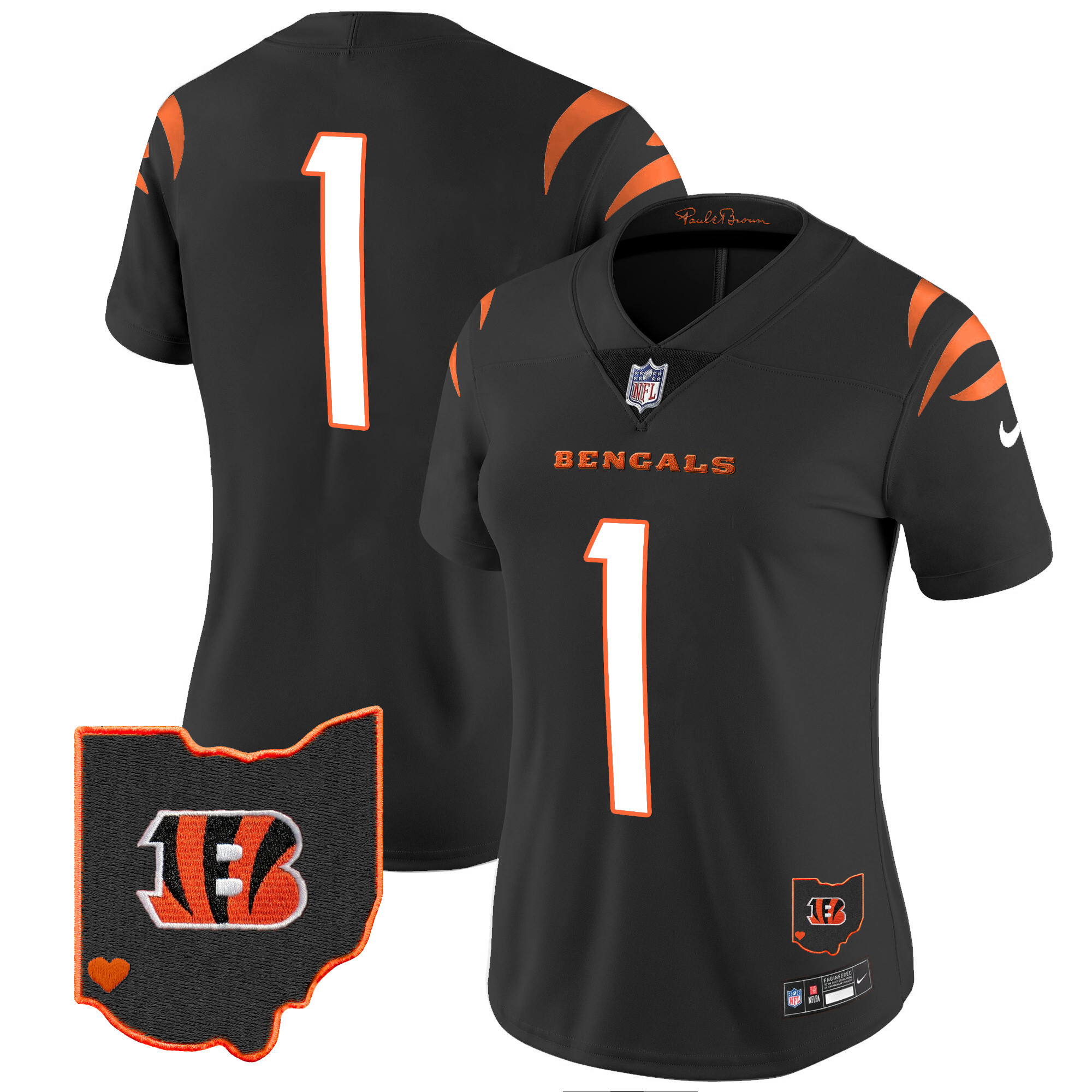 #1 Team Women's Cincinnati Bengals Ohio Patch Vapor Limited Black Jersey - All Stitched