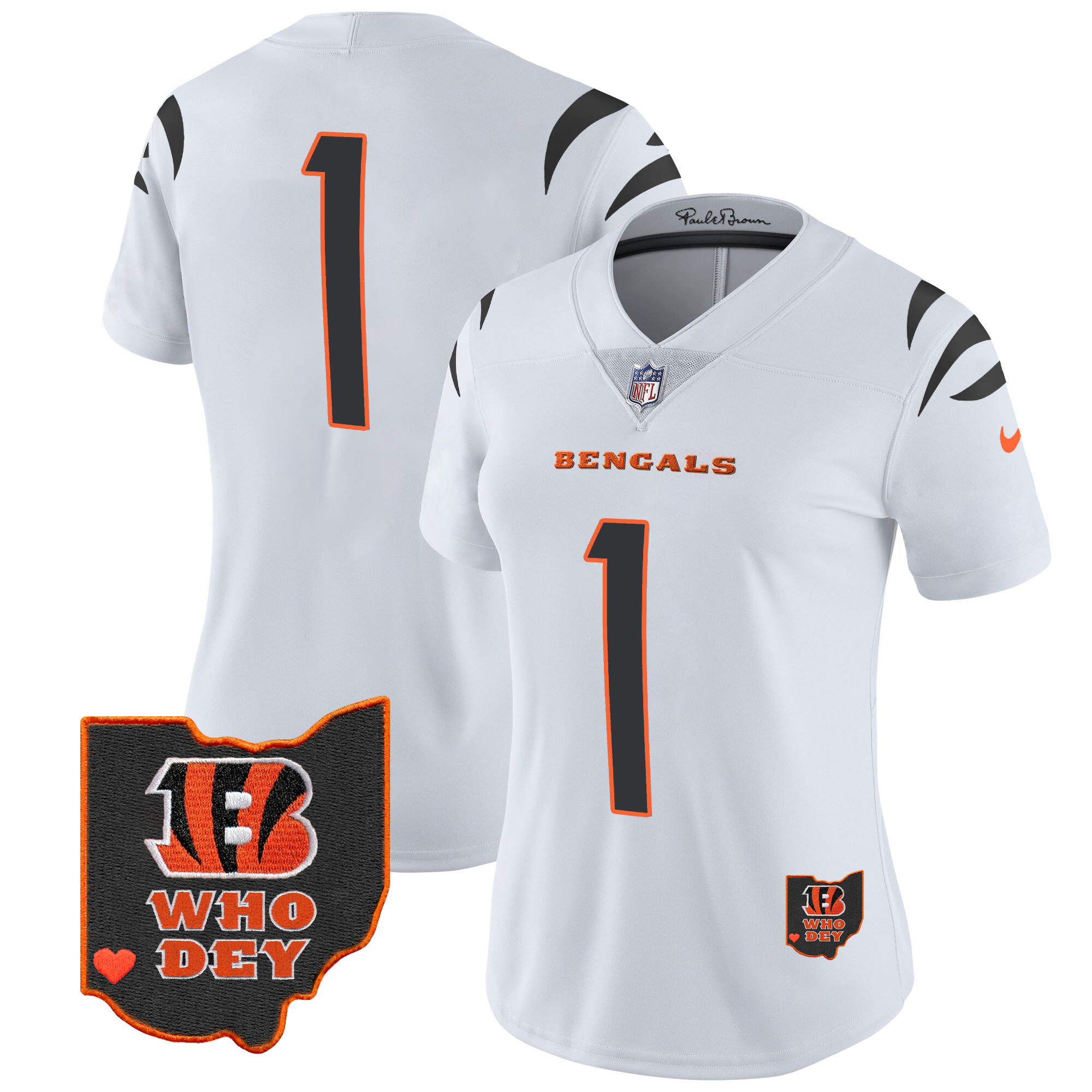 #1 Team Women's Cincinnati Bengals Ohio Patch Vapor Limited White Jersey - All Stitched