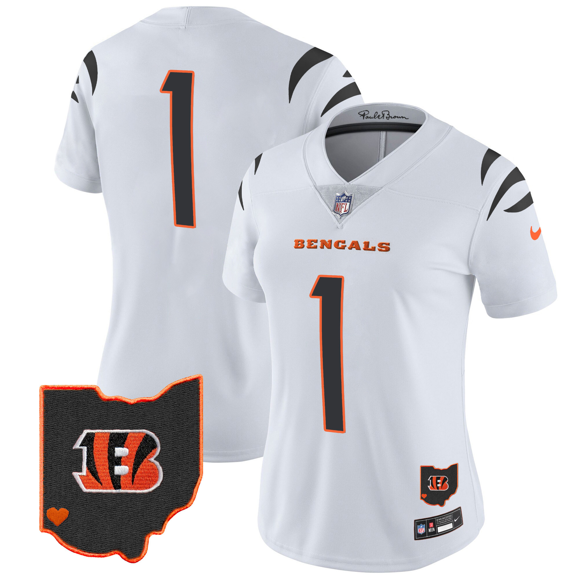 #1 Team Women's Cincinnati Bengals Ohio Patch Vapor Limited White Jersey - All Stitched