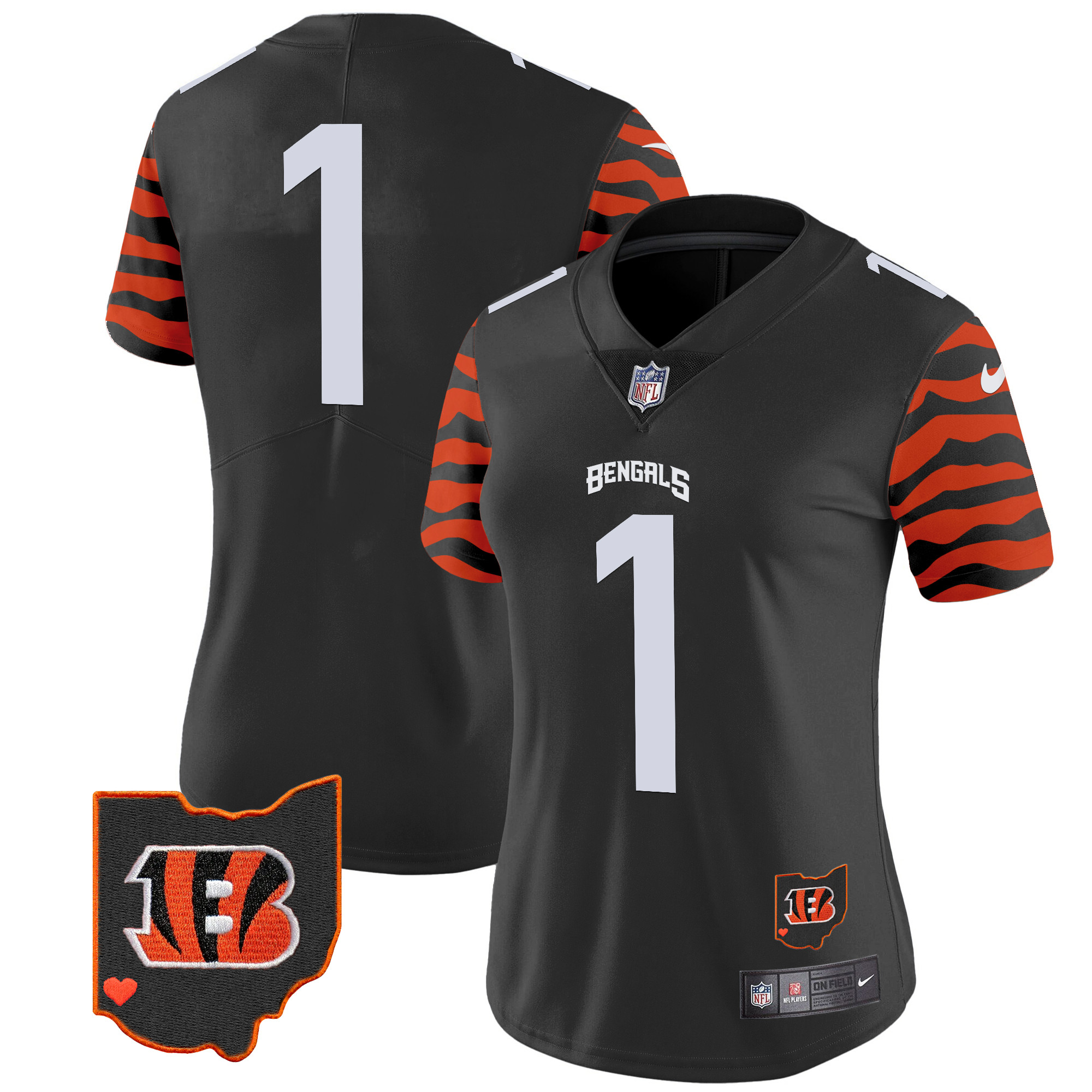#1 Team Women's Cincinnati Bengals Stripes Vapor Limited Black Jersey - All Stitched