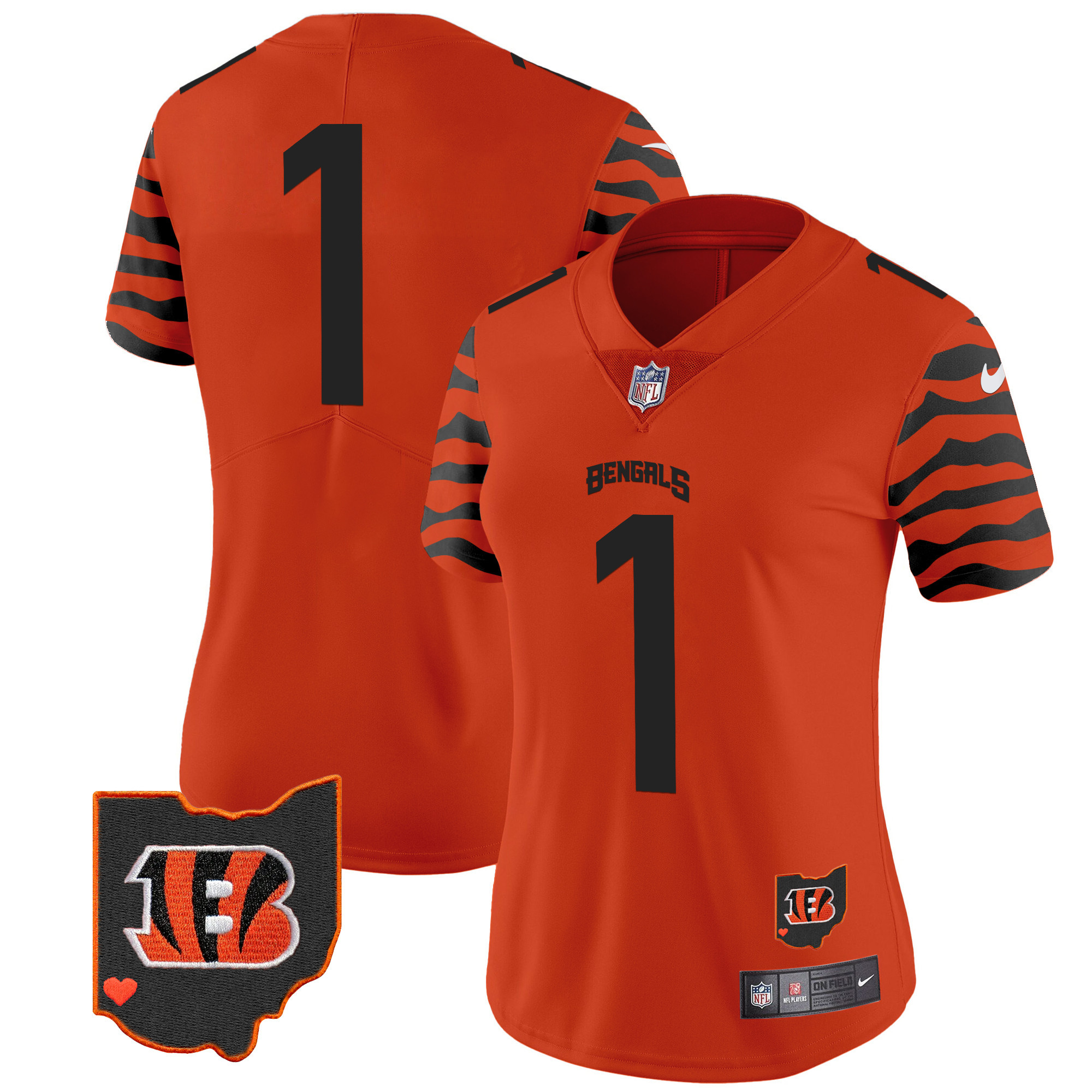 #1 Team Women's Cincinnati Bengals Stripes Vapor Limited Orange Jersey - All Stitched