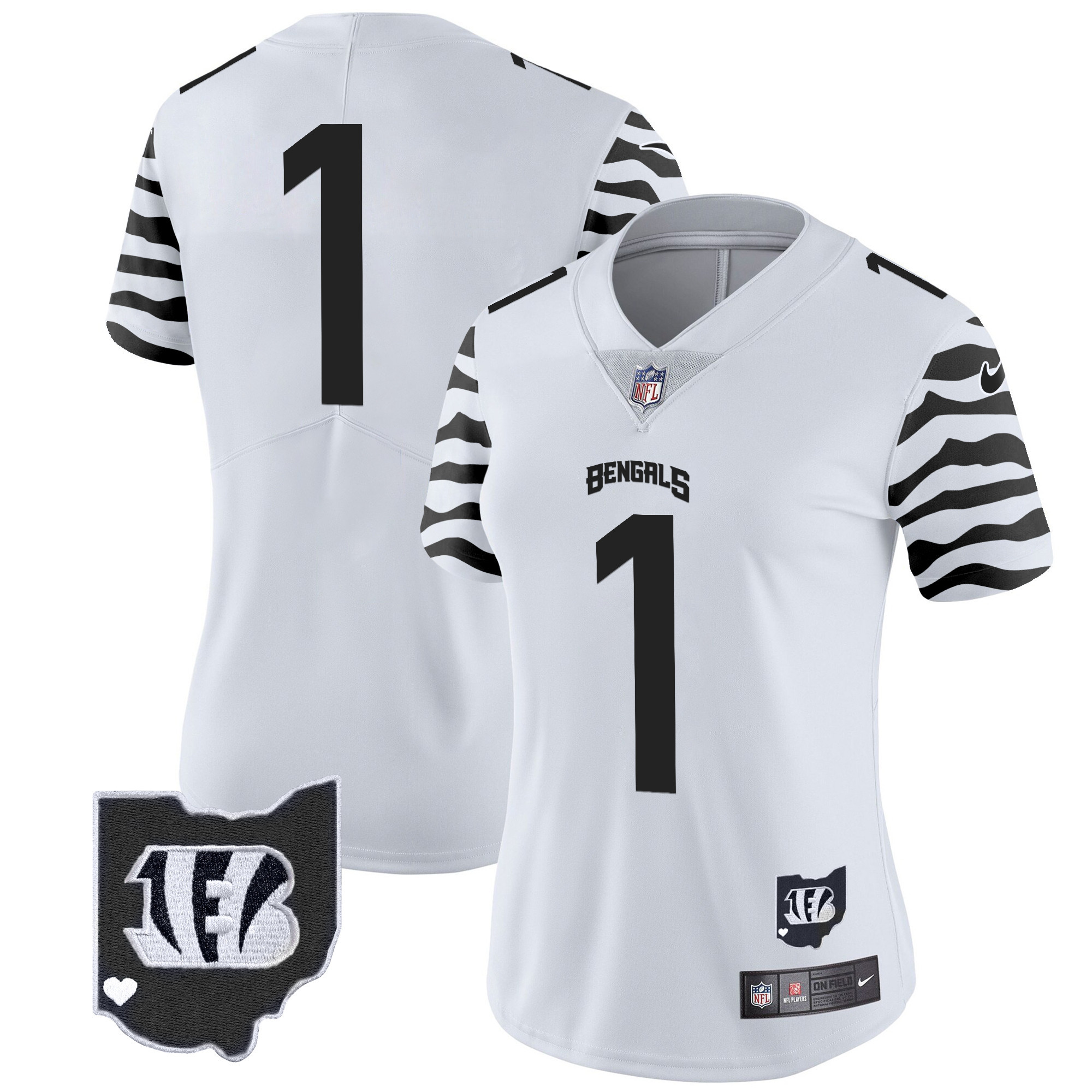 #1 Team Women's Cincinnati Bengals Stripes Vapor Limited White Jersey - All Stitched