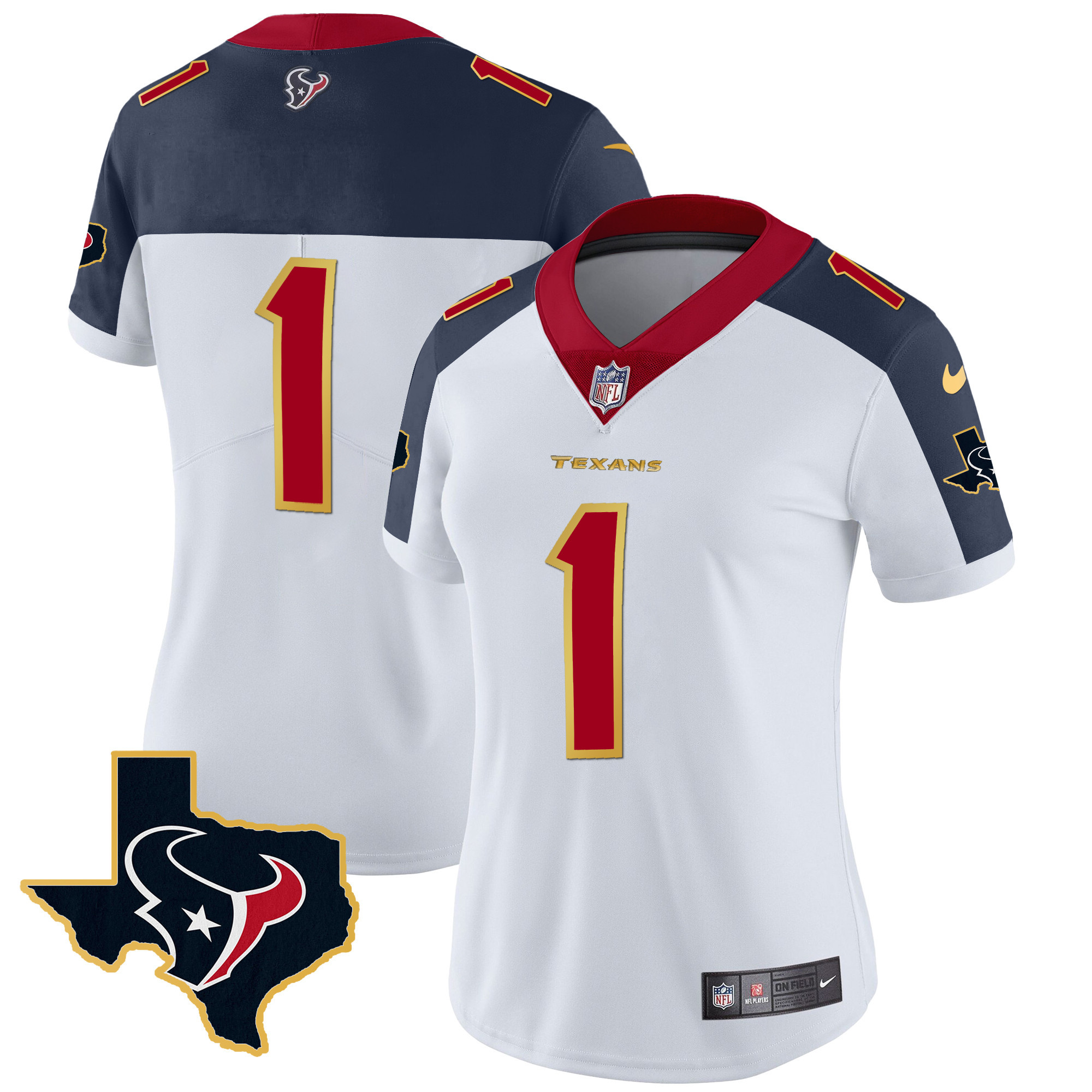 #1 Team Women's Houston Texans Gold Trim Vapor Inverted Jersey - All Stitched