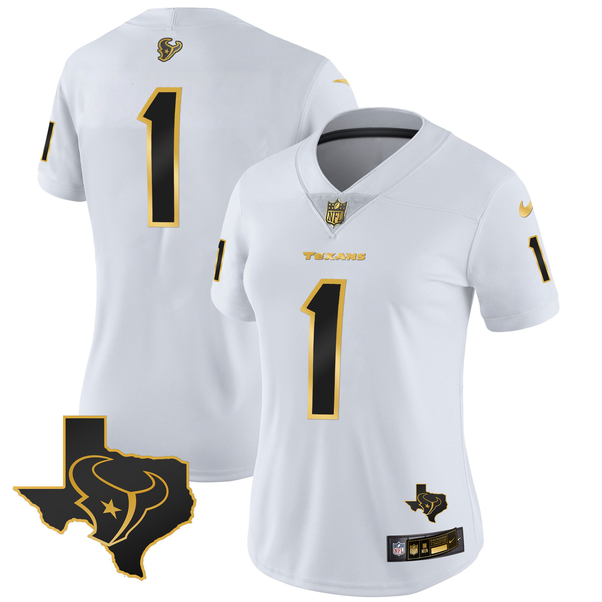 #1 Team Women's Houston Texans Gold Vapor Limited White Gold Jersey - All Stitched