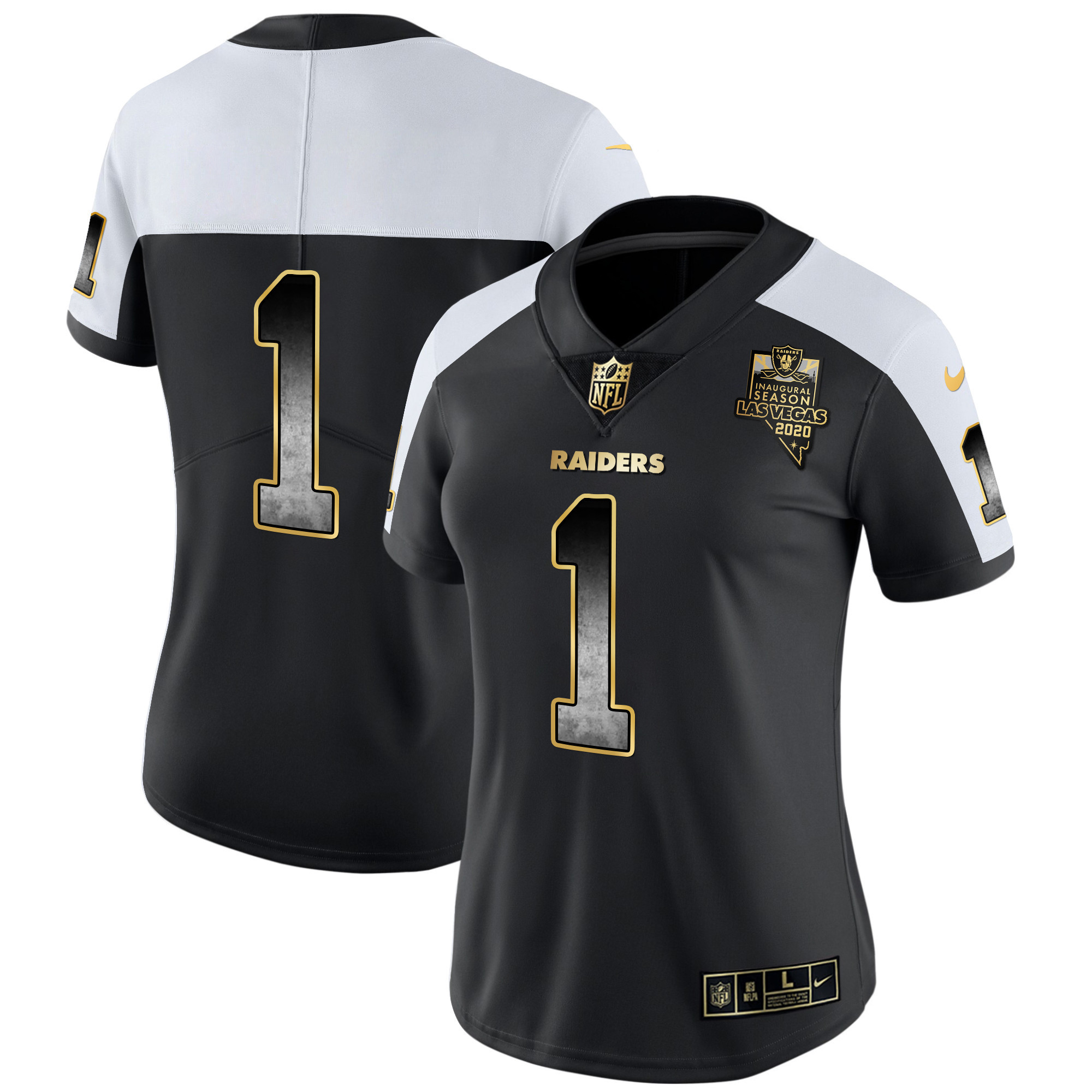 #1 Team Women's Las Vegas Raiders Gold Arch Smoke Vapor Alternate Jersey - All Stitched