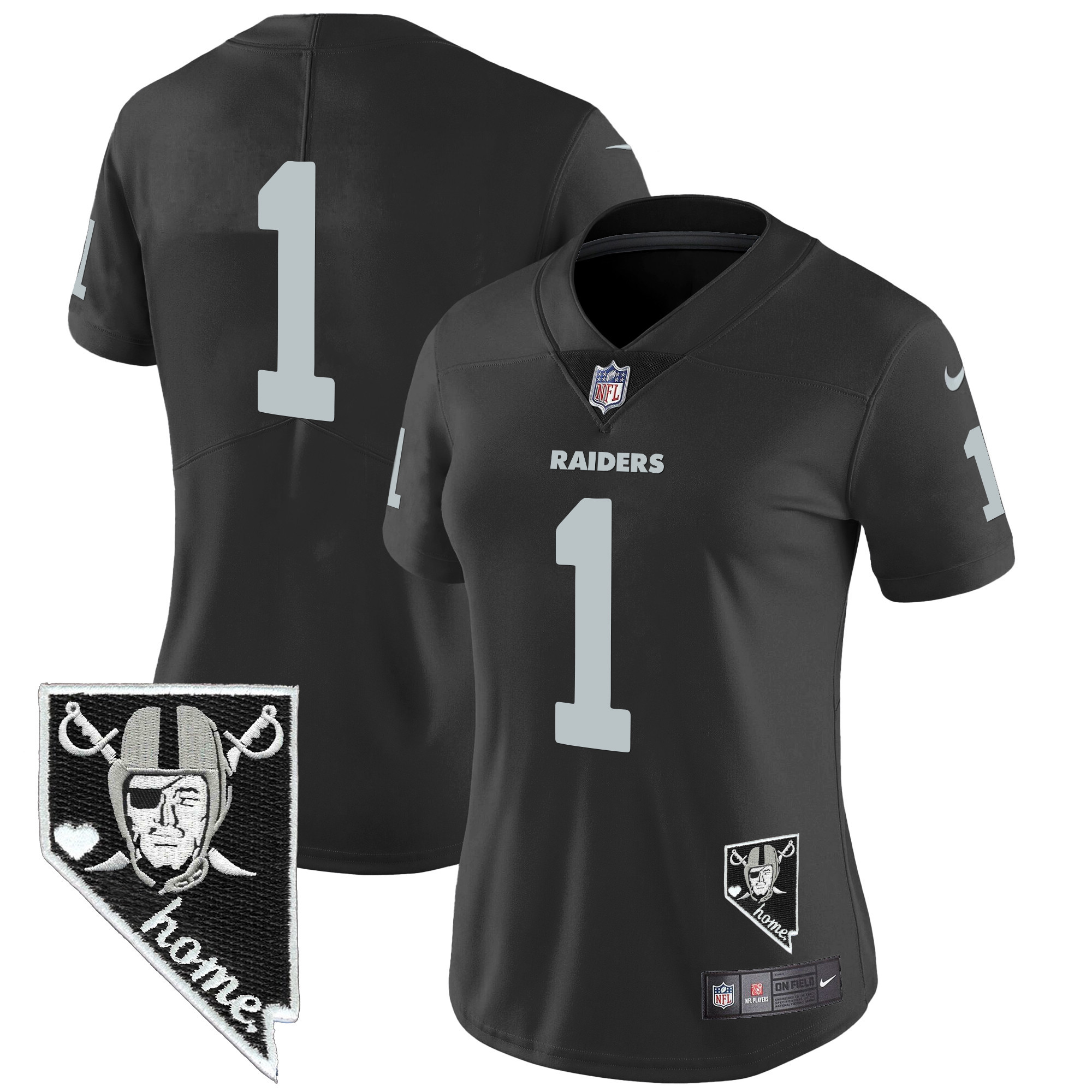 #1 Team Women's Las Vegas Raiders Nevada Home Patch Vapor Black Jersey - All Stitched
