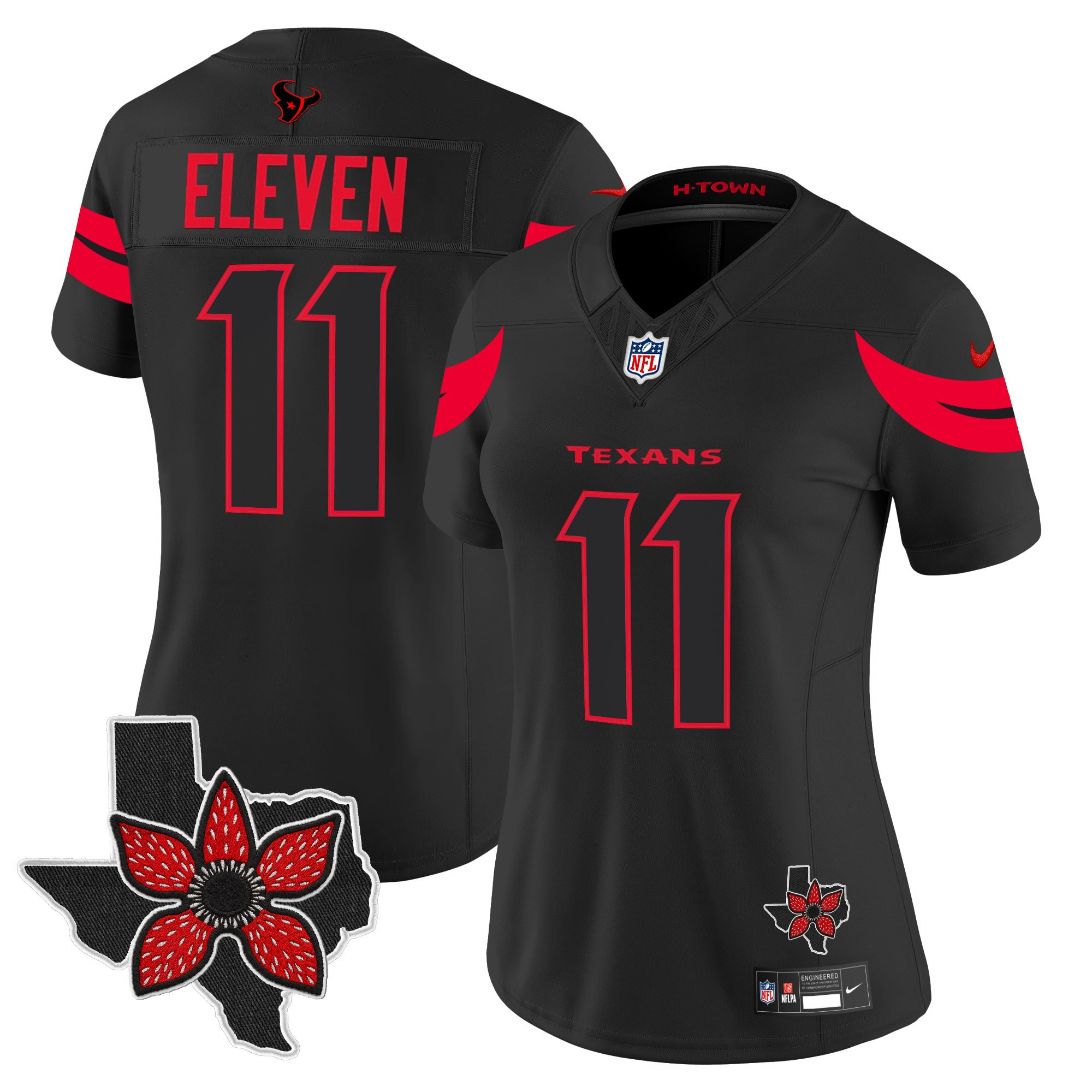 #11 Eleven Women's Houston Texans 'Stranger Things Edition' Vapor Limited Black Jersey - All Stitched