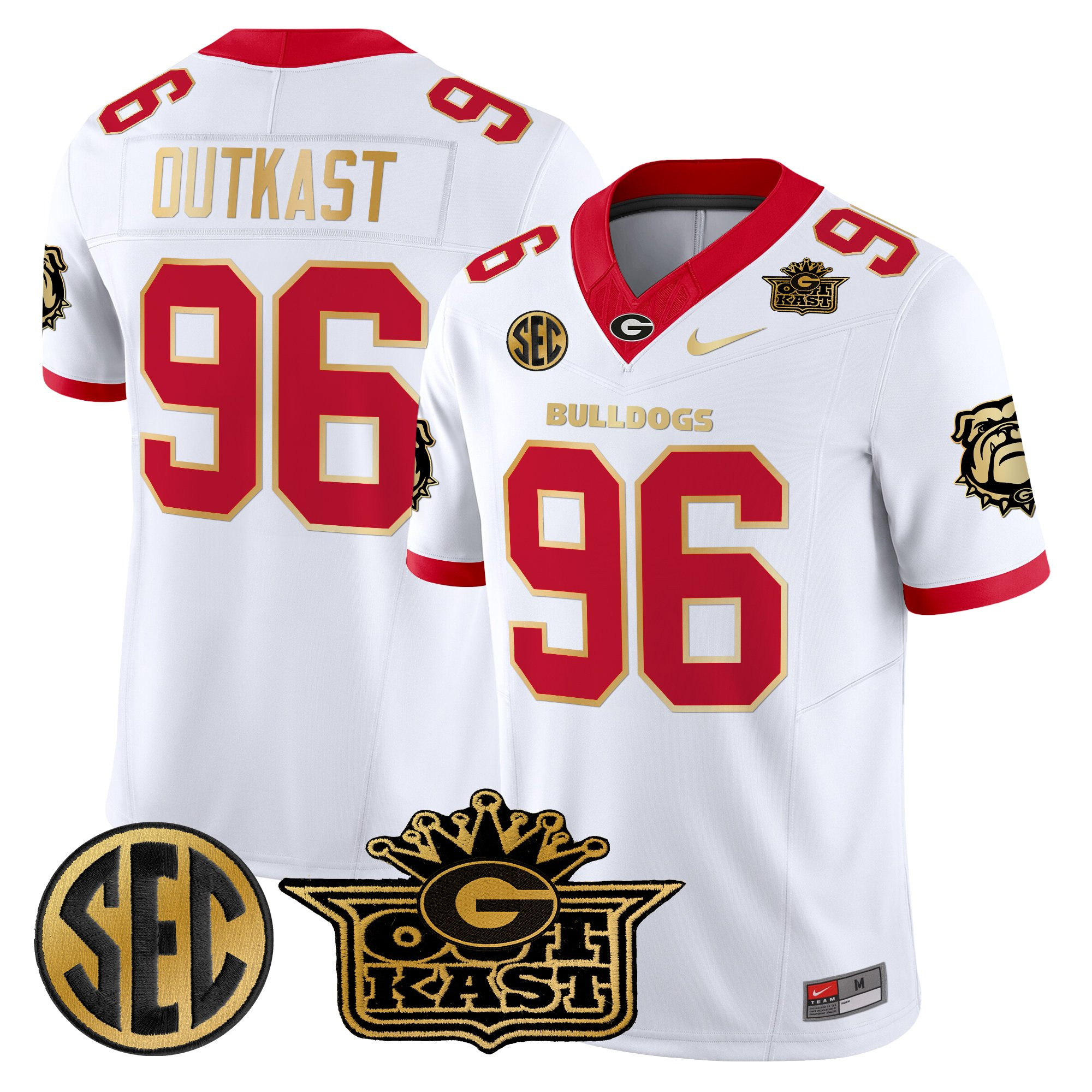 #96 OutKast Men's Outkast x Georgia Bulldogs Vapor Limited White Gold Trim Jersey - All stitched