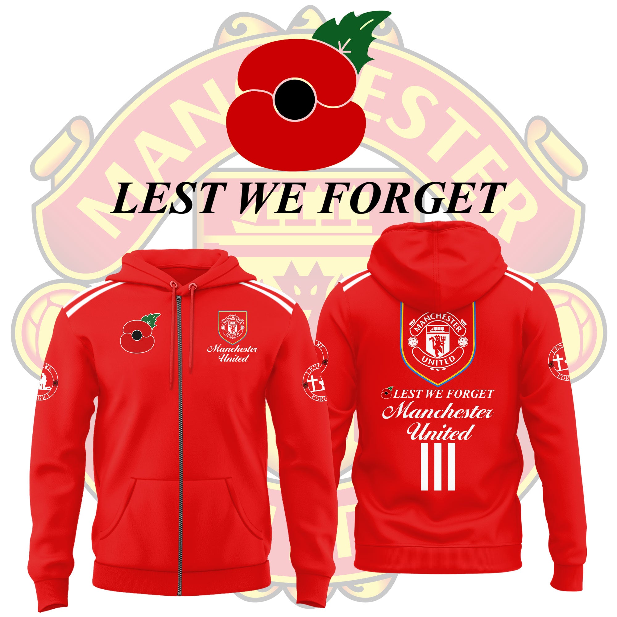 ðŸŒº Manchester United FC ðŸŒº Lest We Forget 2025 Limited Edition Combo Zip Hoodie