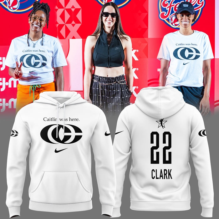 1 Caitlin Was Here Hoodie - Caitlin Clark - Her Logo New White Hoodie Indiana Fever WNBA Hoodie
