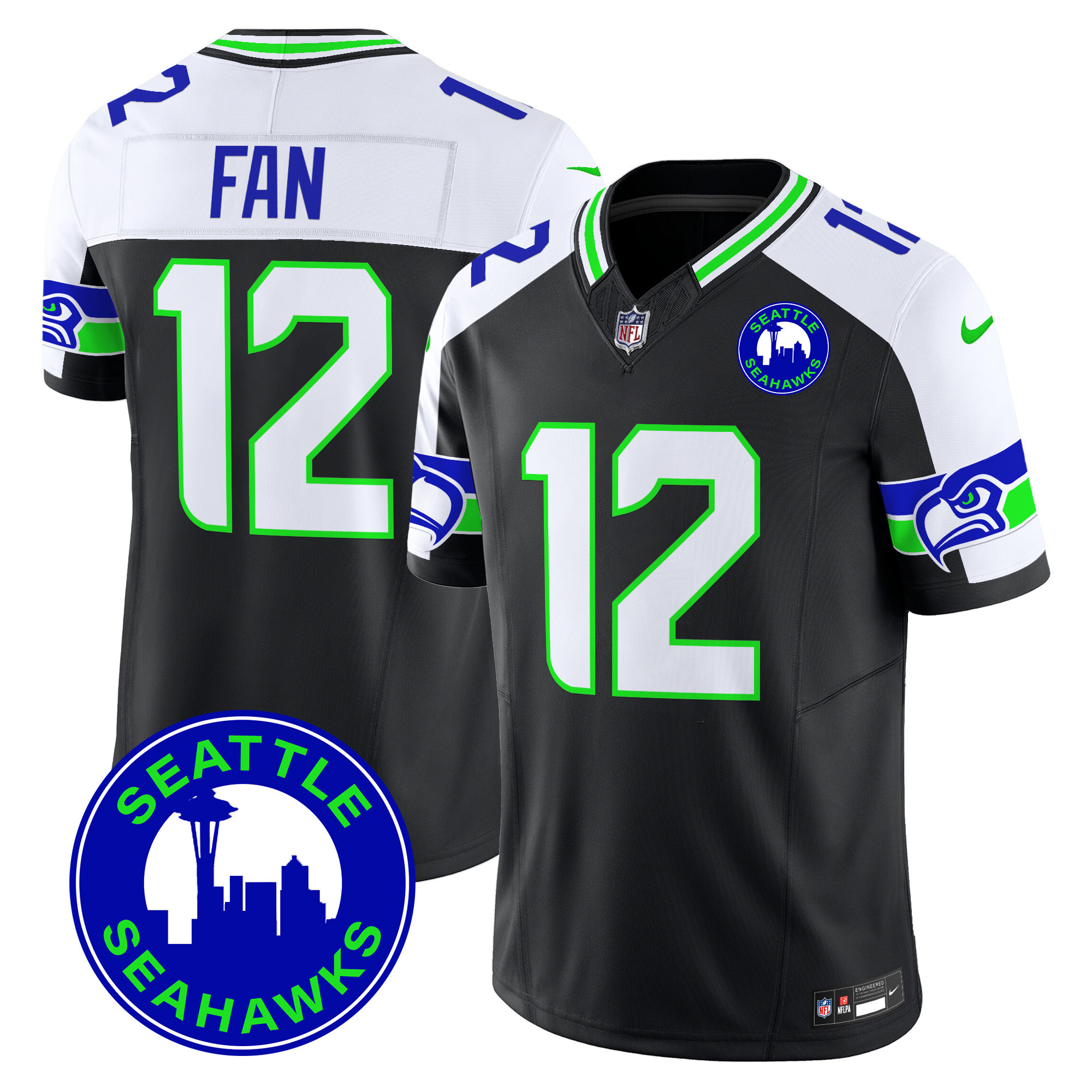 12Th Fan Men's Seattle Seahawks 2024 Seattle City Patch Vapor Limited Black Alternate Jersey - All Stitched