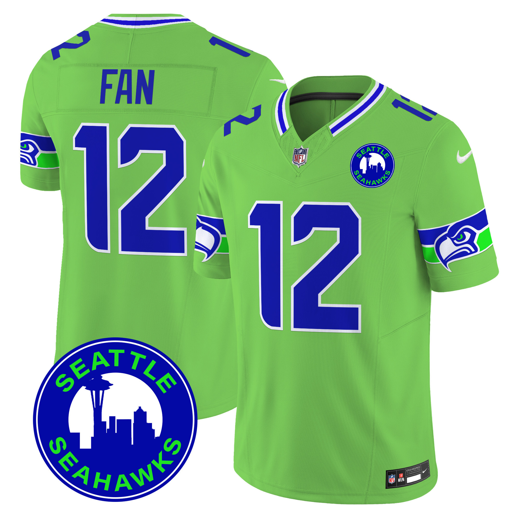 12Th Fan Men's Seattle Seahawks 2024 Seattle City Patch Vapor Limited Green Jersey - All Stitched