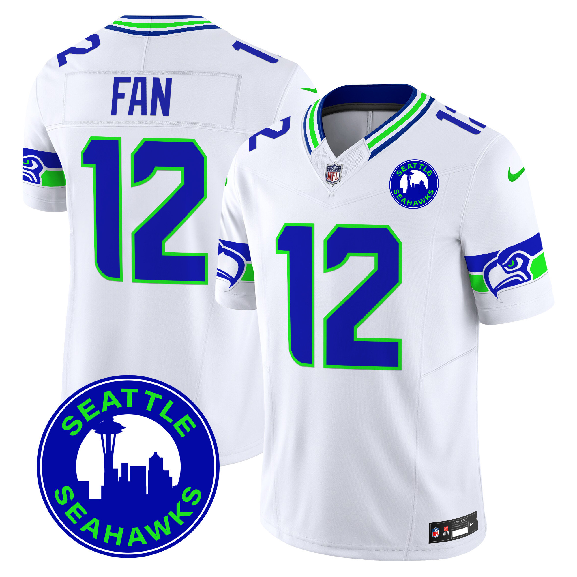 12Th Fan Men's Seattle Seahawks 2024 Seattle City Patch Vapor Limited White Jersey - All Stitched