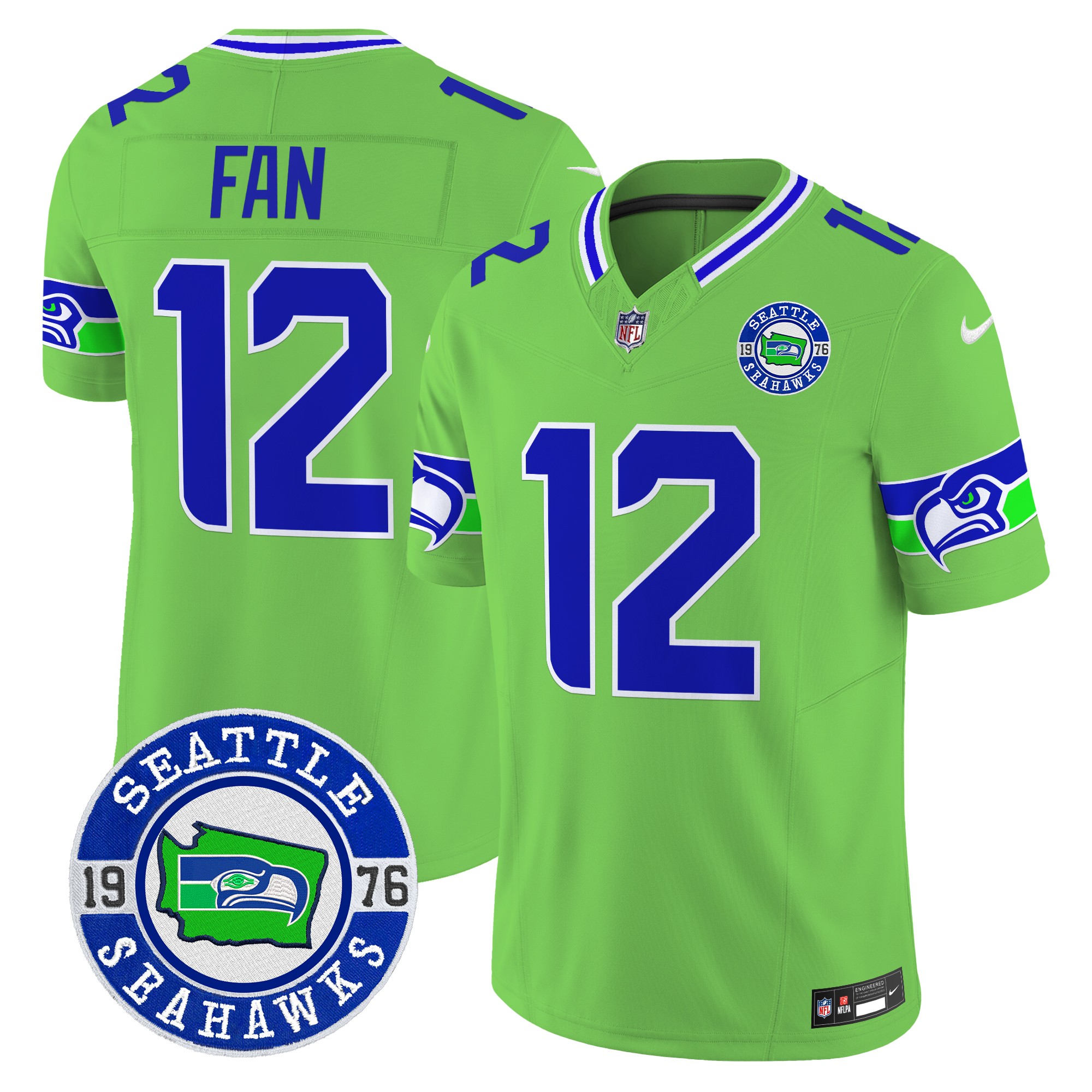 12Th Fan Men's Seattle Seahawks 2024 Seattle Est. 1976 Patch Vapor Limited Green Jersey - All Stitched