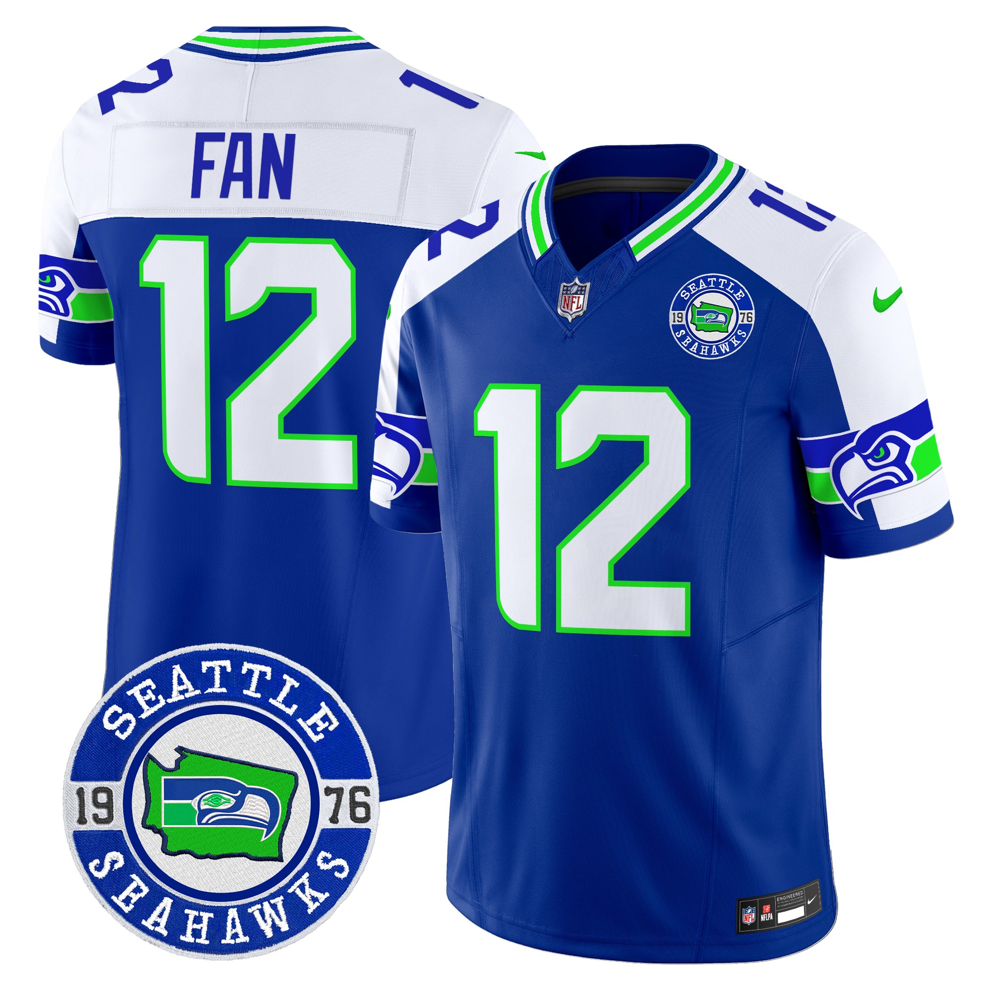 12Th Fan Men's Seattle Seahawks 2024 Seattle Est. 1976 Patch Vapor Limited Royal Alternate Jersey - All Stitched