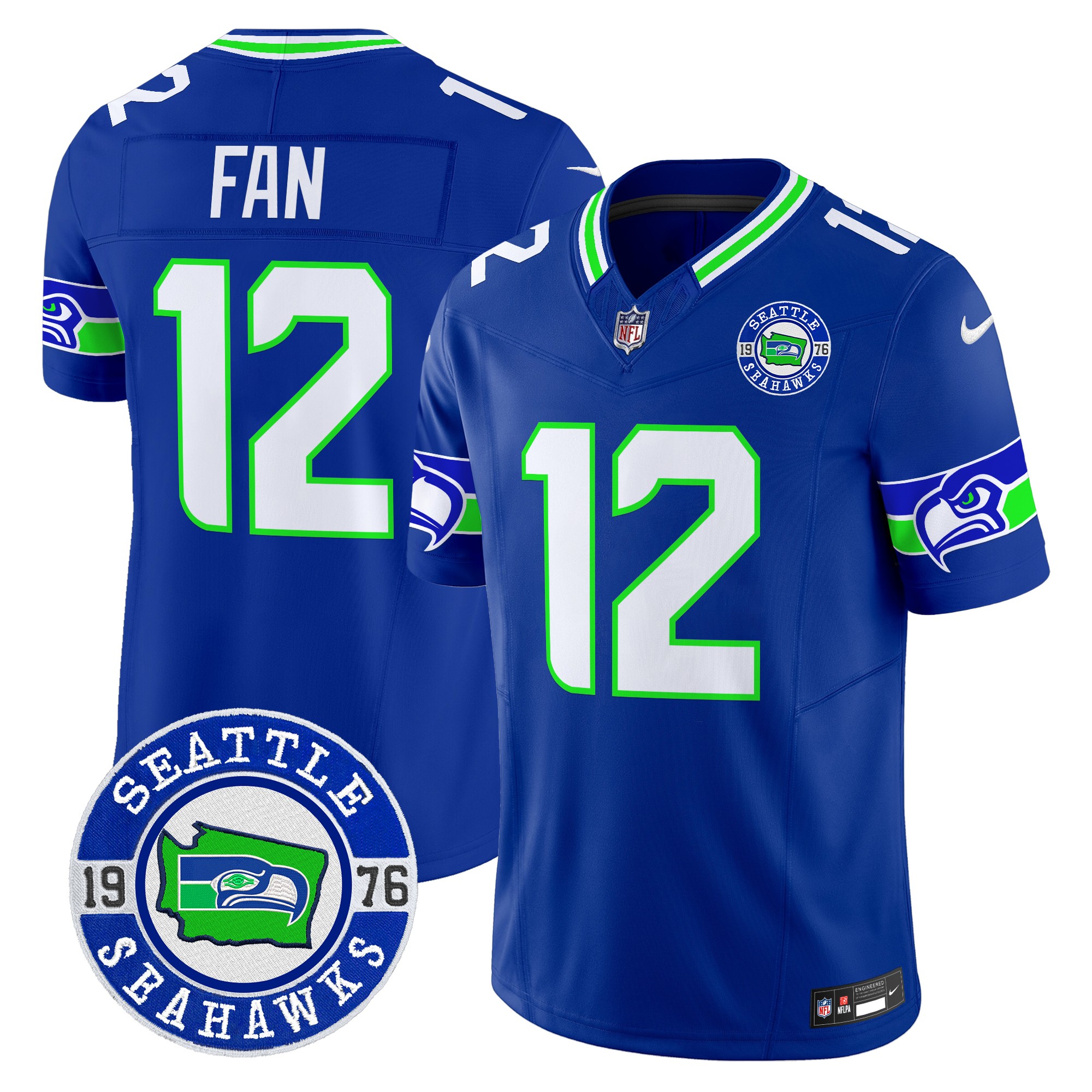 12Th Fan Men's Seattle Seahawks 2024 Seattle Est. 1976 Patch Vapor Limited Royal Jersey - All Stitched