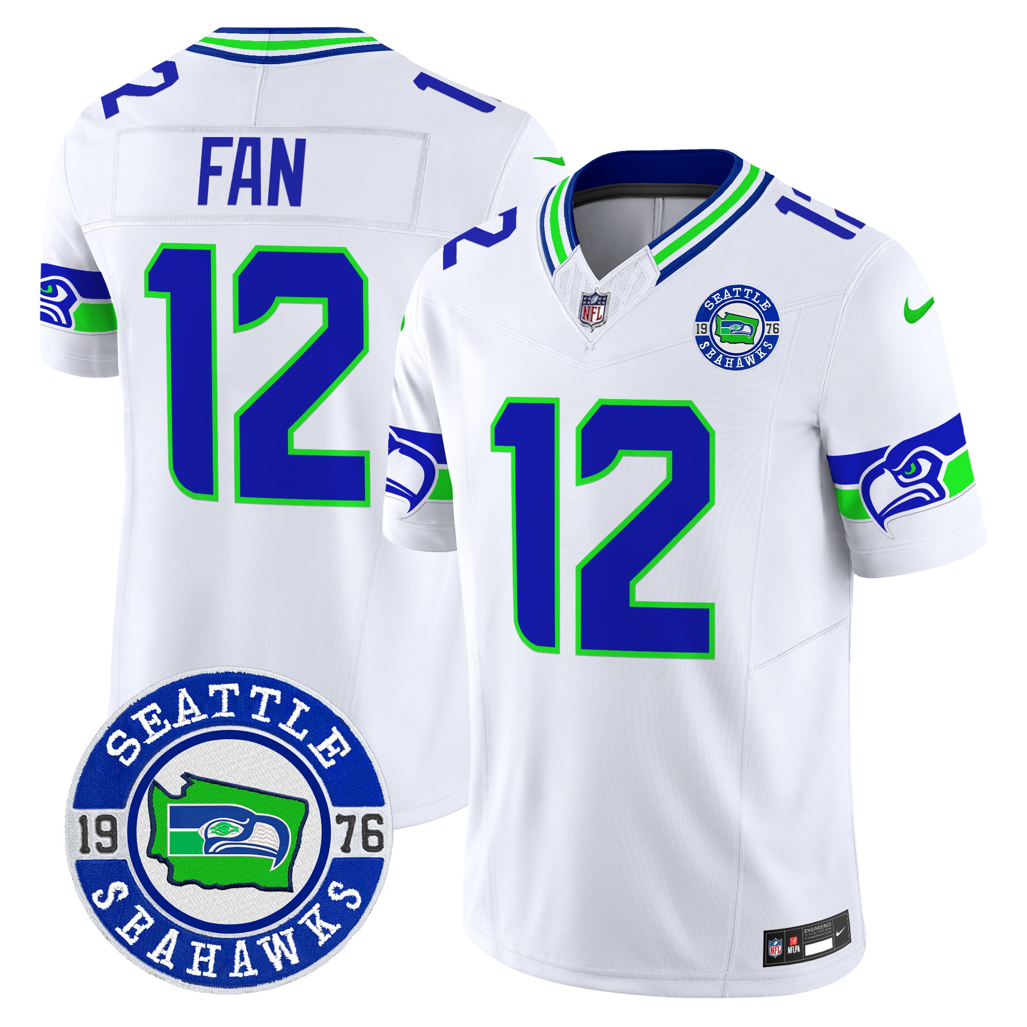 12Th Fan Men's Seattle Seahawks 2024 Seattle Est. 1976 Patch Vapor Limited White Jersey - All Stitched