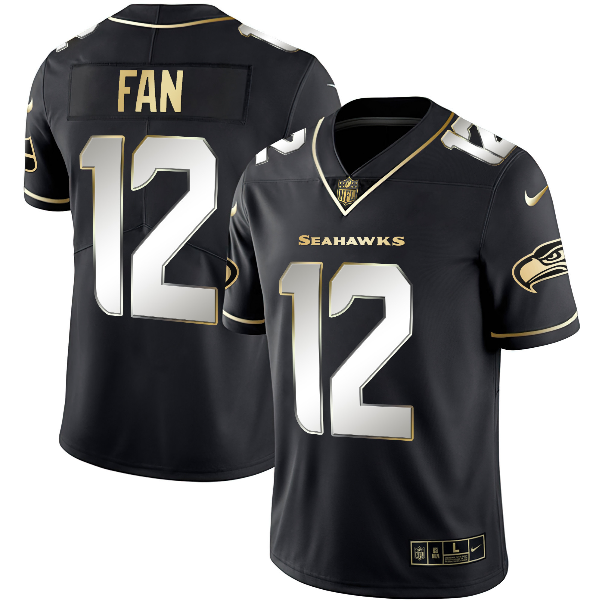 12th Fan Men's Seattle Seahawks Gold Player Black Limited Jersey - All Stitched