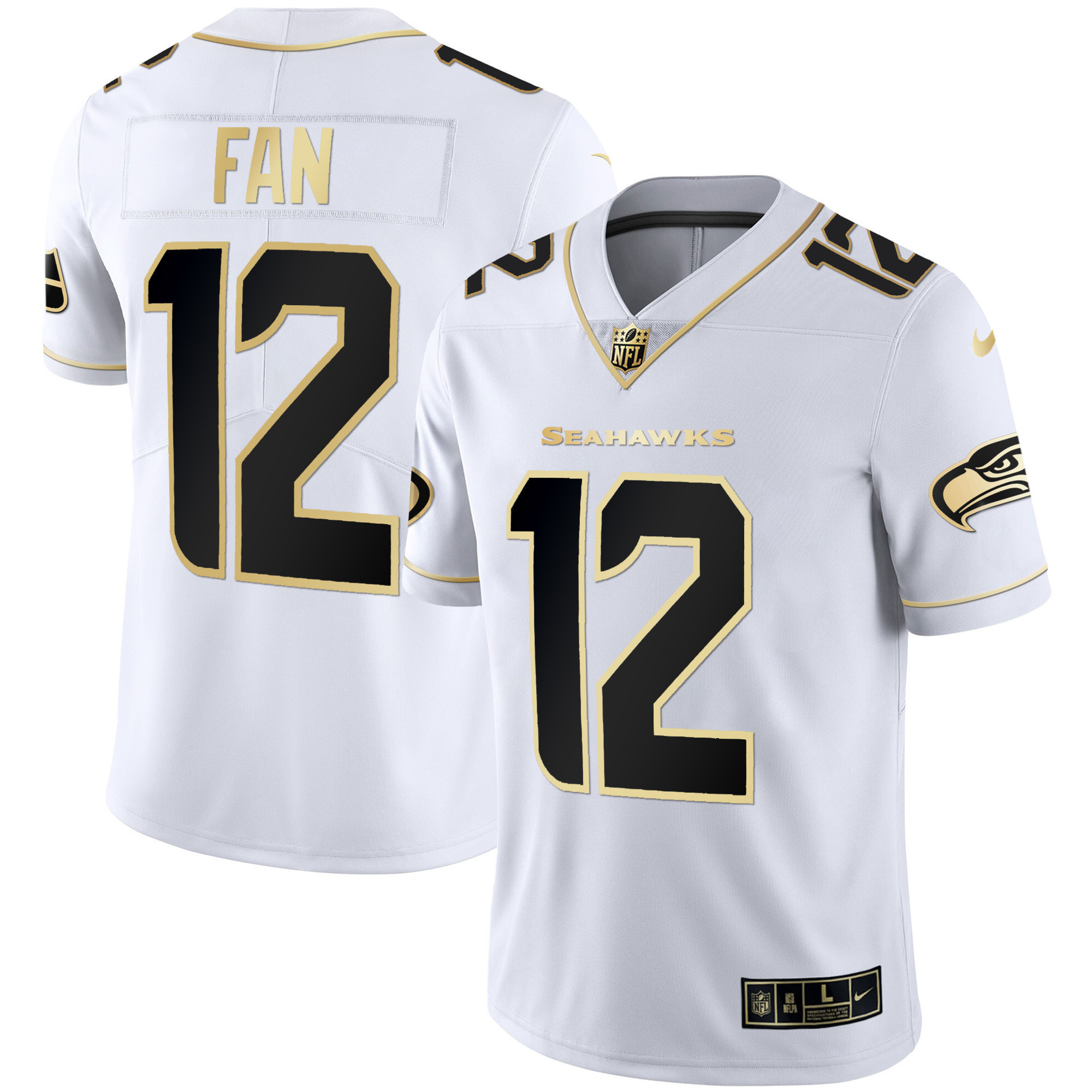 12th Fan Men's Seattle Seahawks Gold Player White Gold Jersey - All Stitched