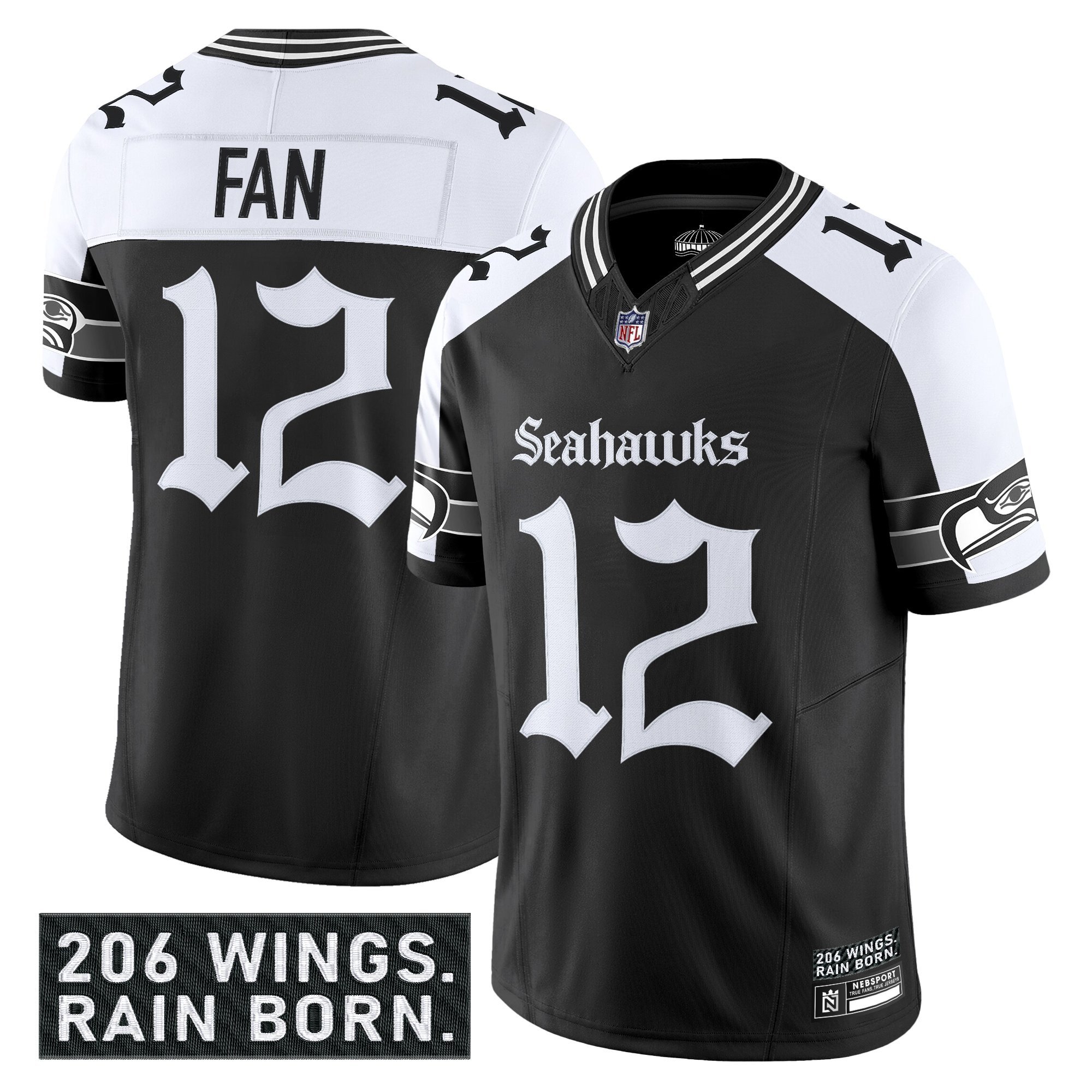 12th Fan Men's Seattle Seahawks 'Gothic Rain City Shadows Edition' Vapor Limited Alternate Jersey - All Stitched