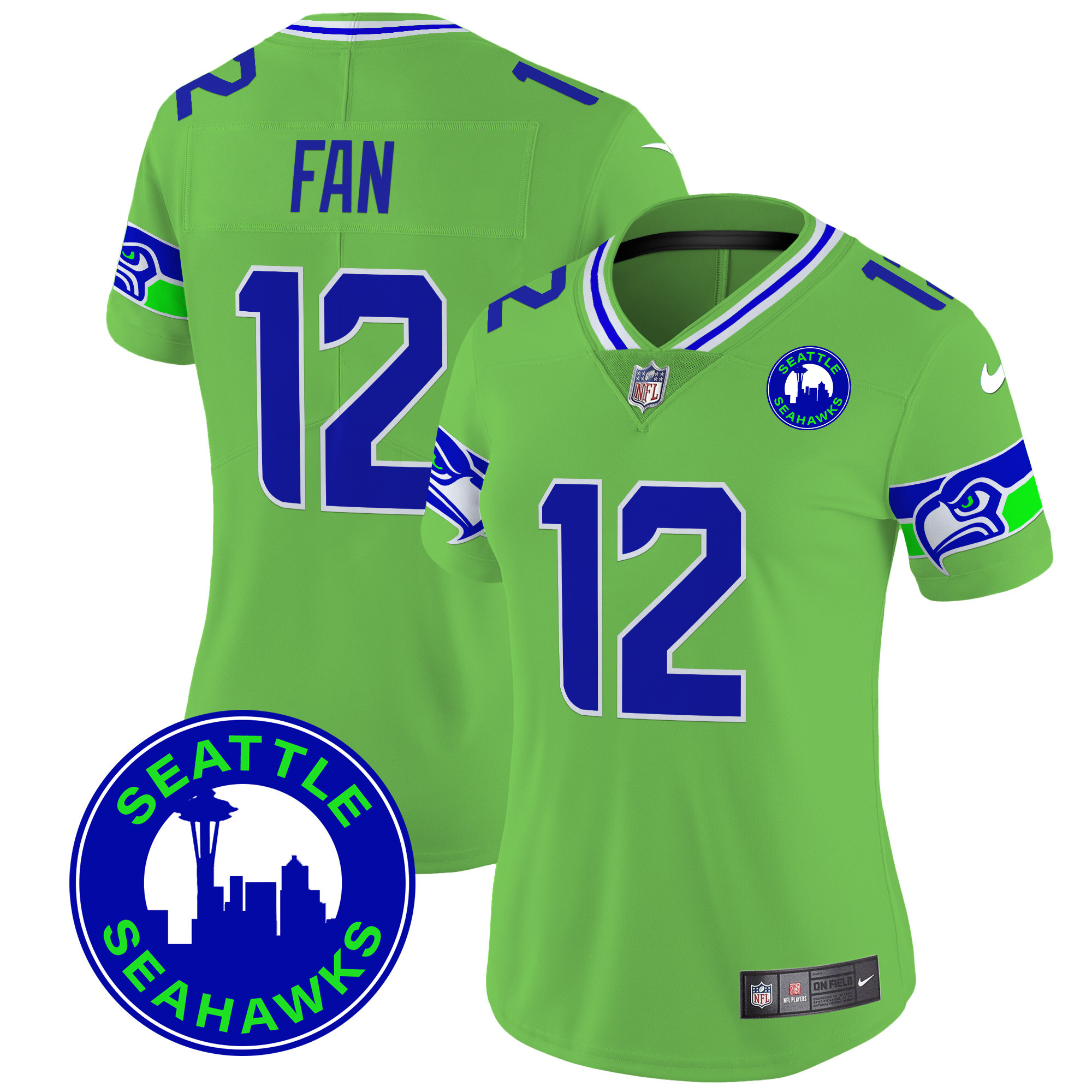 12Th Fan Women's Seattle Seahawks 2024 Seattle City Patch Vapor Limited Green Jersey - All Stitched