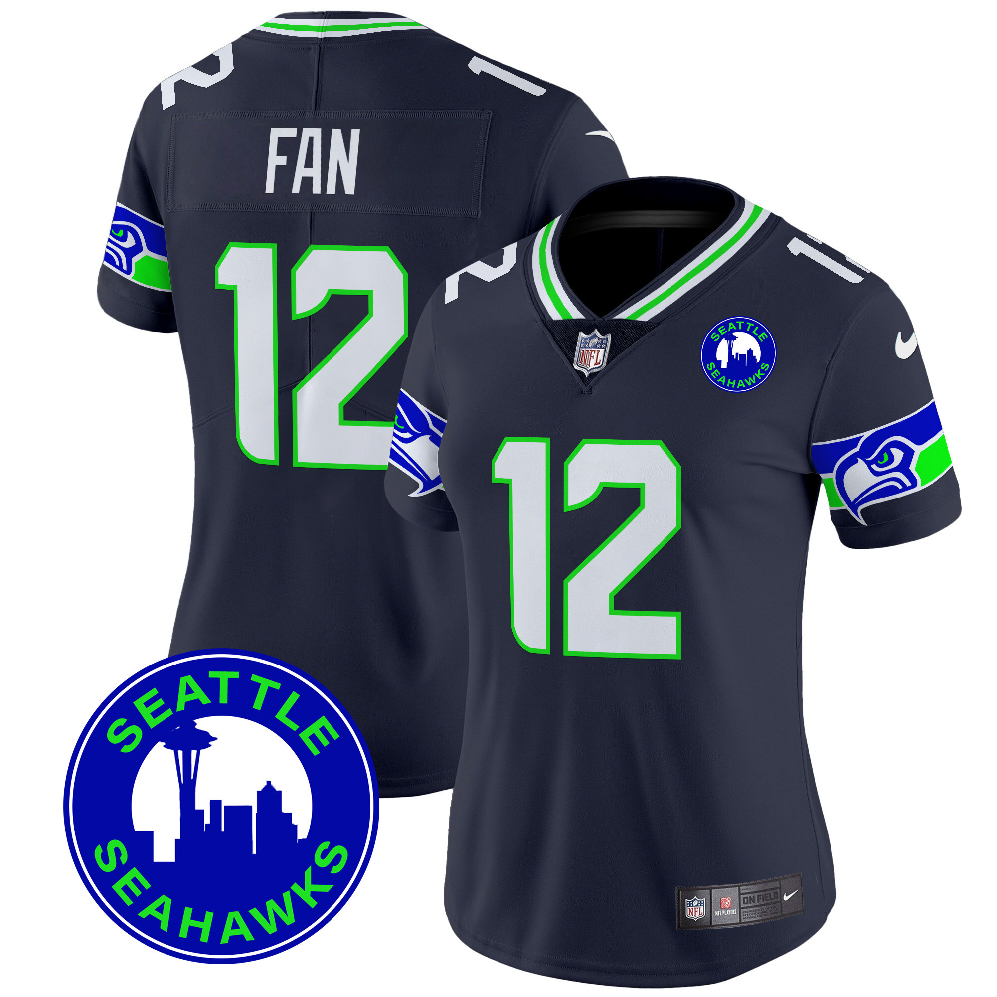 12Th Fan Women's Seattle Seahawks 2024 Seattle City Patch Vapor Limited Navy Jersey - All Stitched