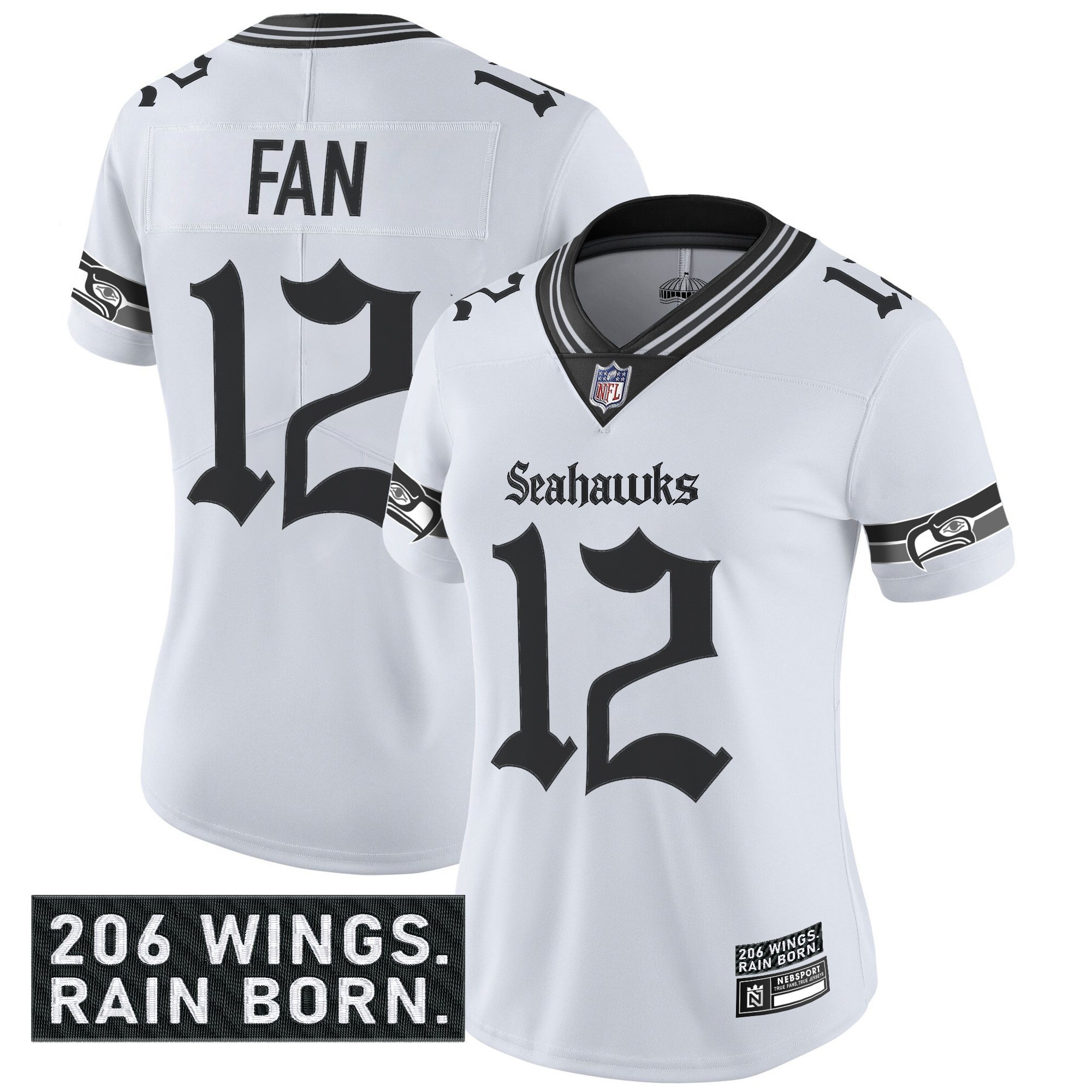 12th Fan Women's Seattle Seahawks 'Gothic Rain City Shadows Edition' Vapor Limited White Jersey - All Stitched