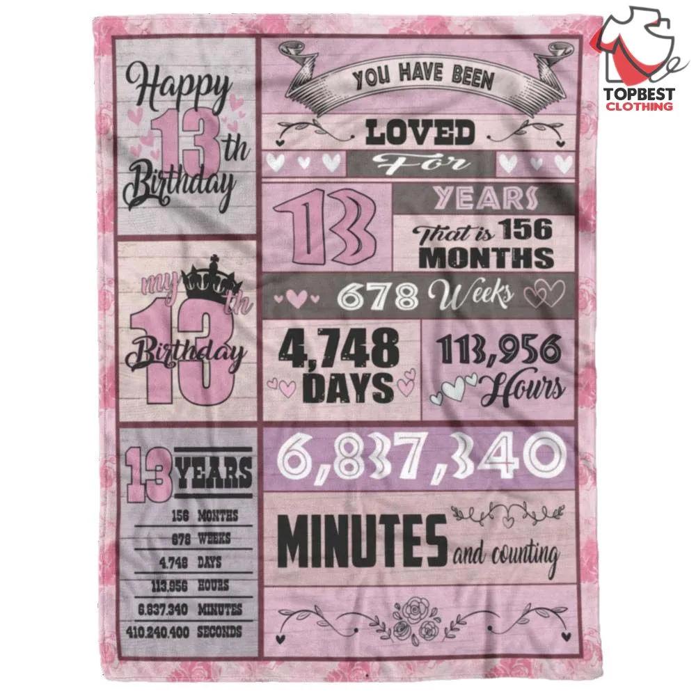 13 Year Old Girl Blanket, Happy 13Th Birthday Granddaughter Fleece Quilt Blanket - TopBestClothing
