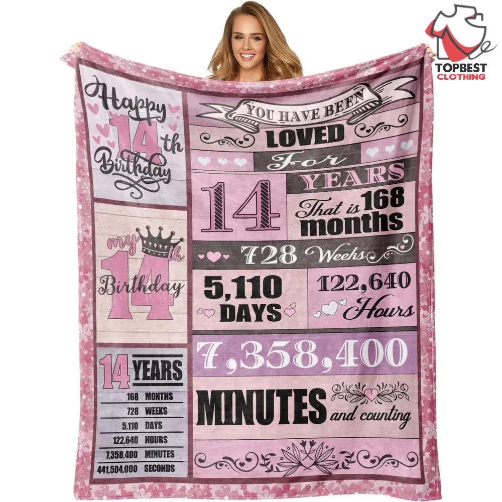 14Th Birthday Decorations For Girls Fleece Quilt Blankethappy 14Th Birthday Granddaughter - TopBestClothing