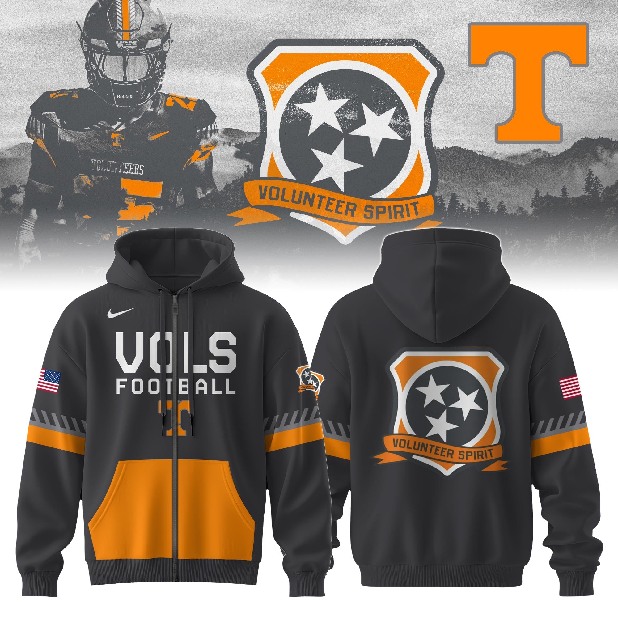 2025 Tennessee Grey Football Zip Hoodie Limited Edition