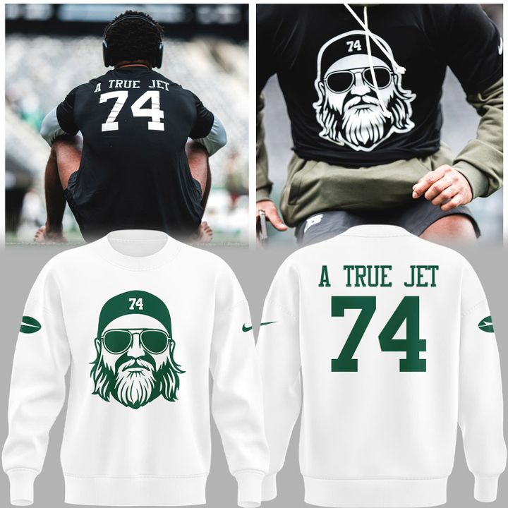 "74" A True Jet Nick Mangold Limited Edition White Sweater