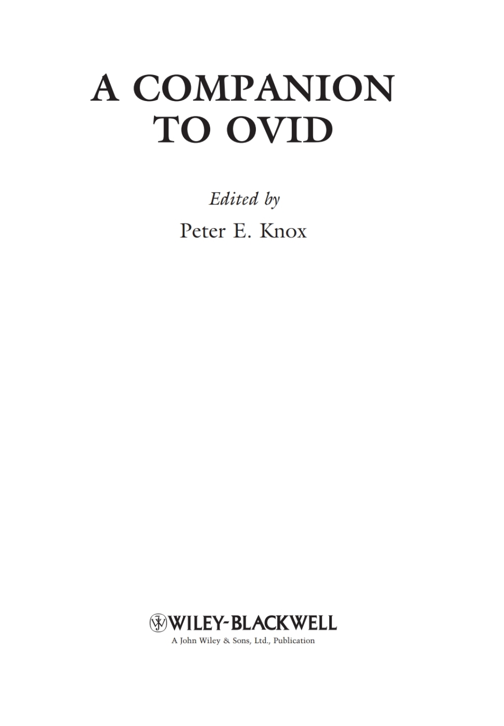 A Companion to Ovid 1st Edition â€“ PDF/EPUB Version Downloadable