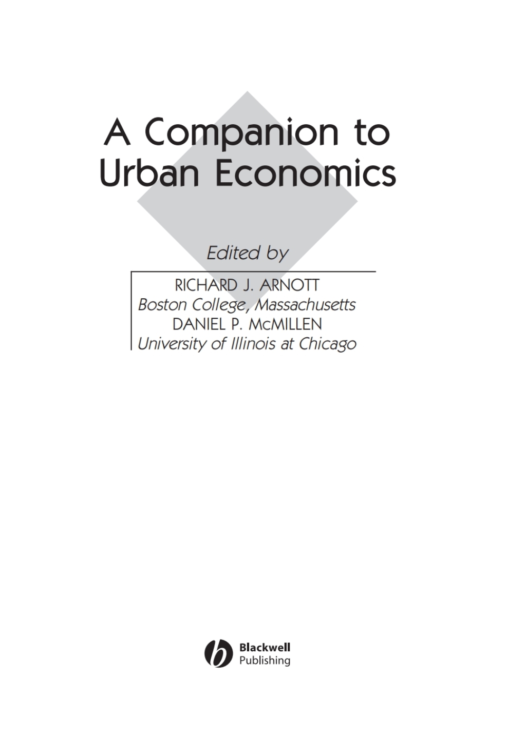 A Companion to Urban Economics 1st Edition â€“ PDF/EPUB Version Downloadable