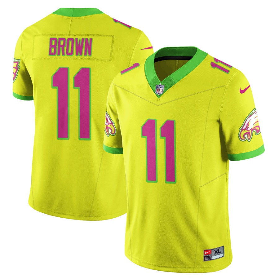 A J Brown Men's Philadelphia Eagles City Edition Vapor Limited Yellow Jersey - All Stitched