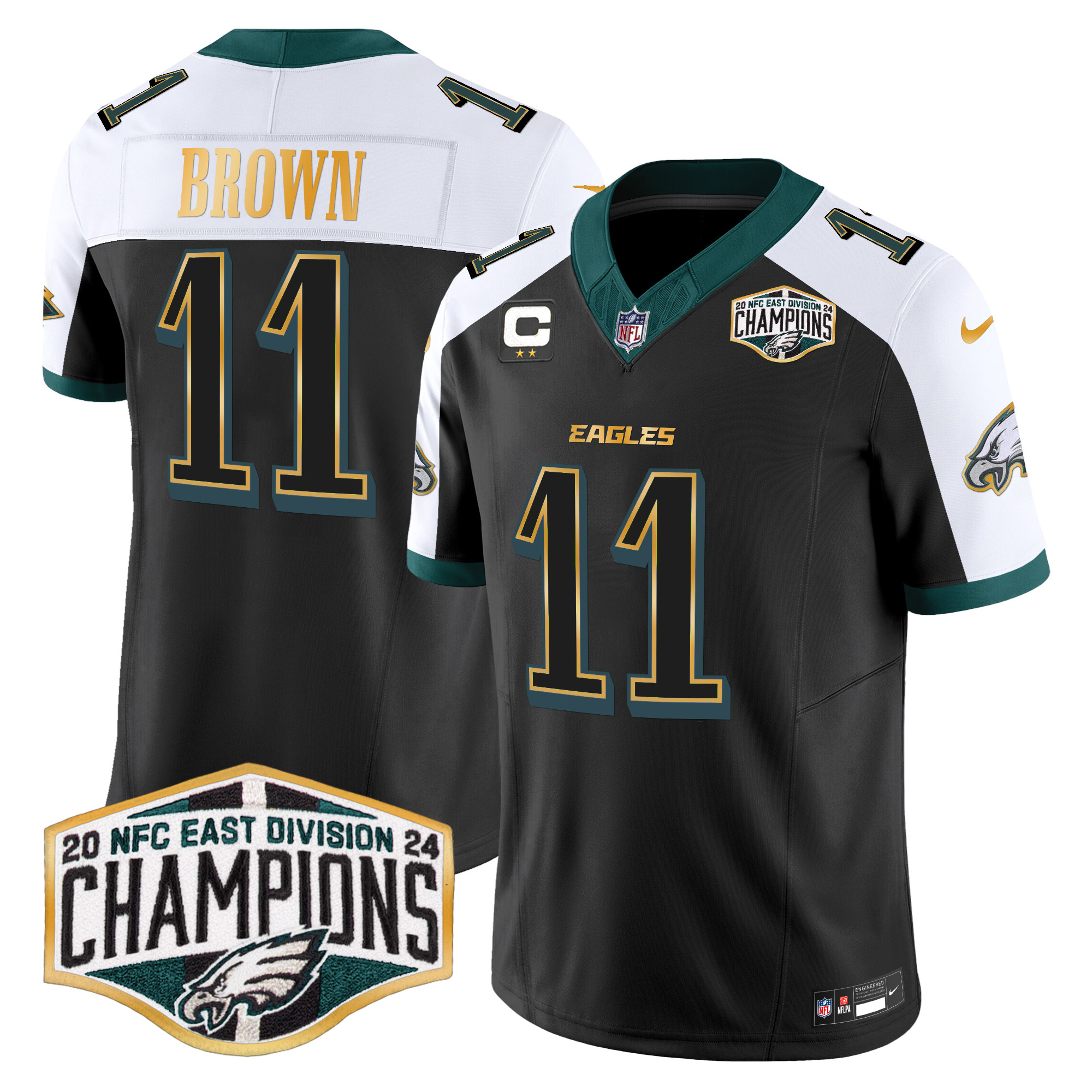 A.J. Brown Men's Philadelphia Eagles 2024 NFC East Division Champions Gold Trim Vapor Limited Black Alternate Jersey - All Stitched
