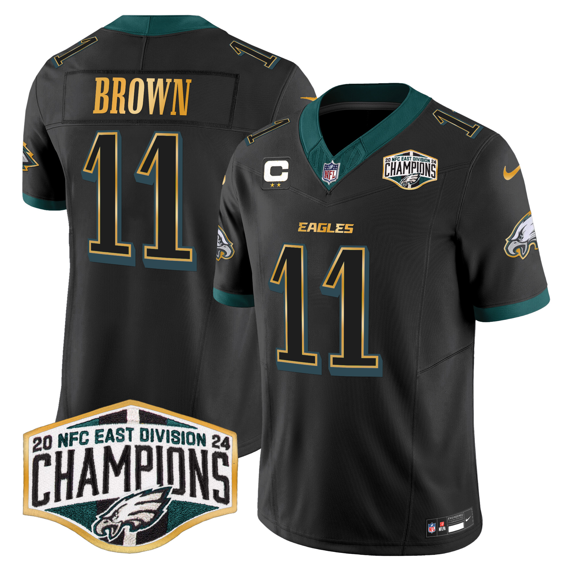 A.J. Brown Men's Philadelphia Eagles 2024 NFC East Division Champions Gold Trim Vapor Limited Black Jersey - All Stitched
