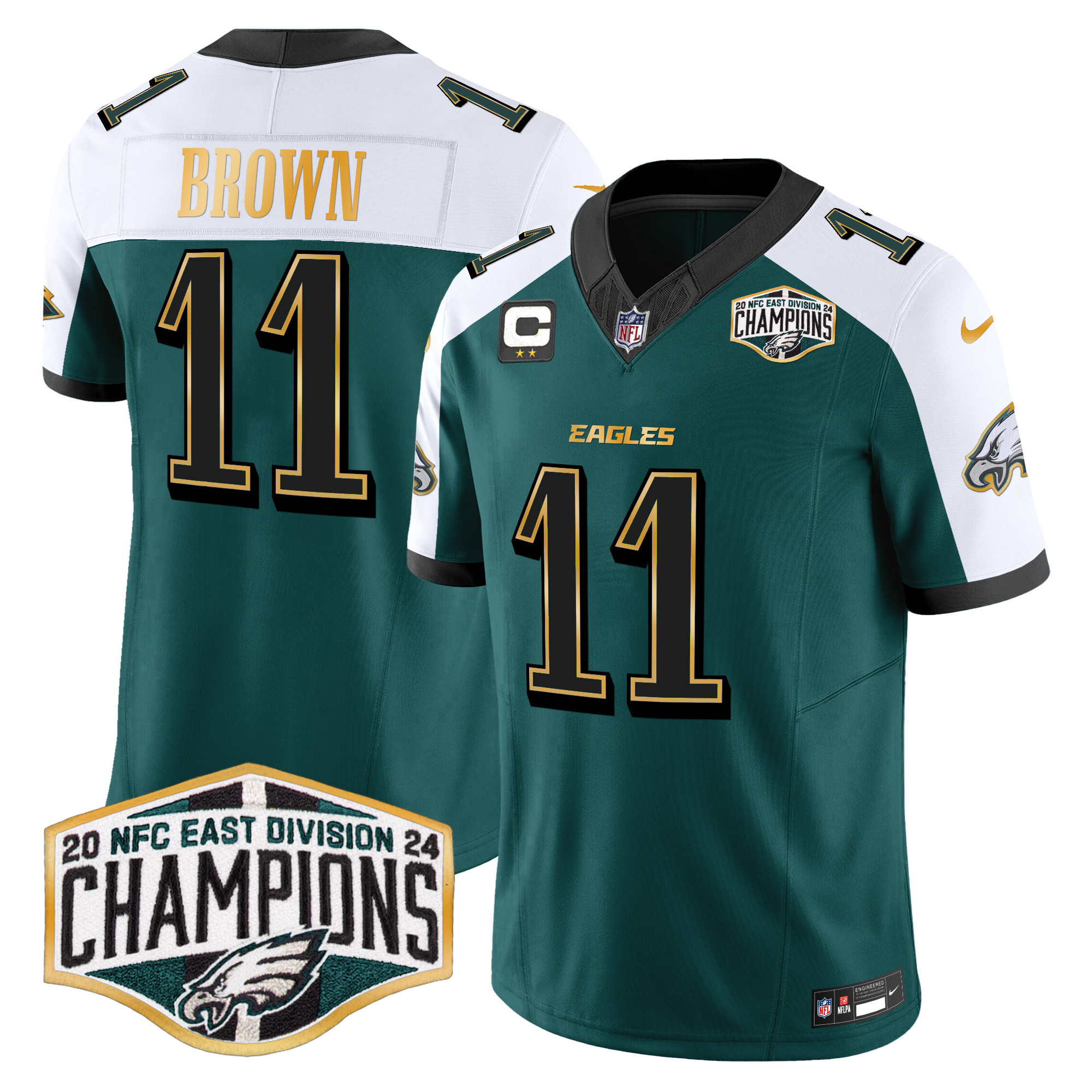 A.J. Brown Men's Philadelphia Eagles 2024 NFC East Division Champions Gold Trim Vapor Limited Green Alternate Jersey - All Stitched