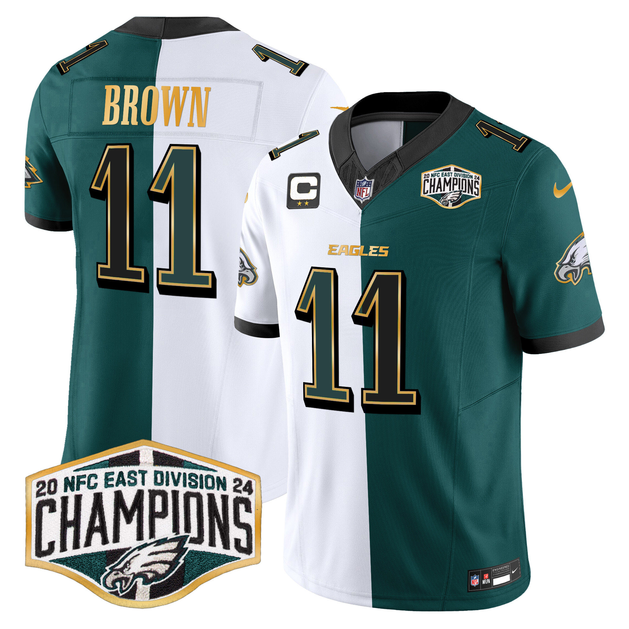A.J. Brown Men's Philadelphia Eagles 2024 NFC East Division Champions Gold Trim Vapor Limited Split Jersey - All Stitched