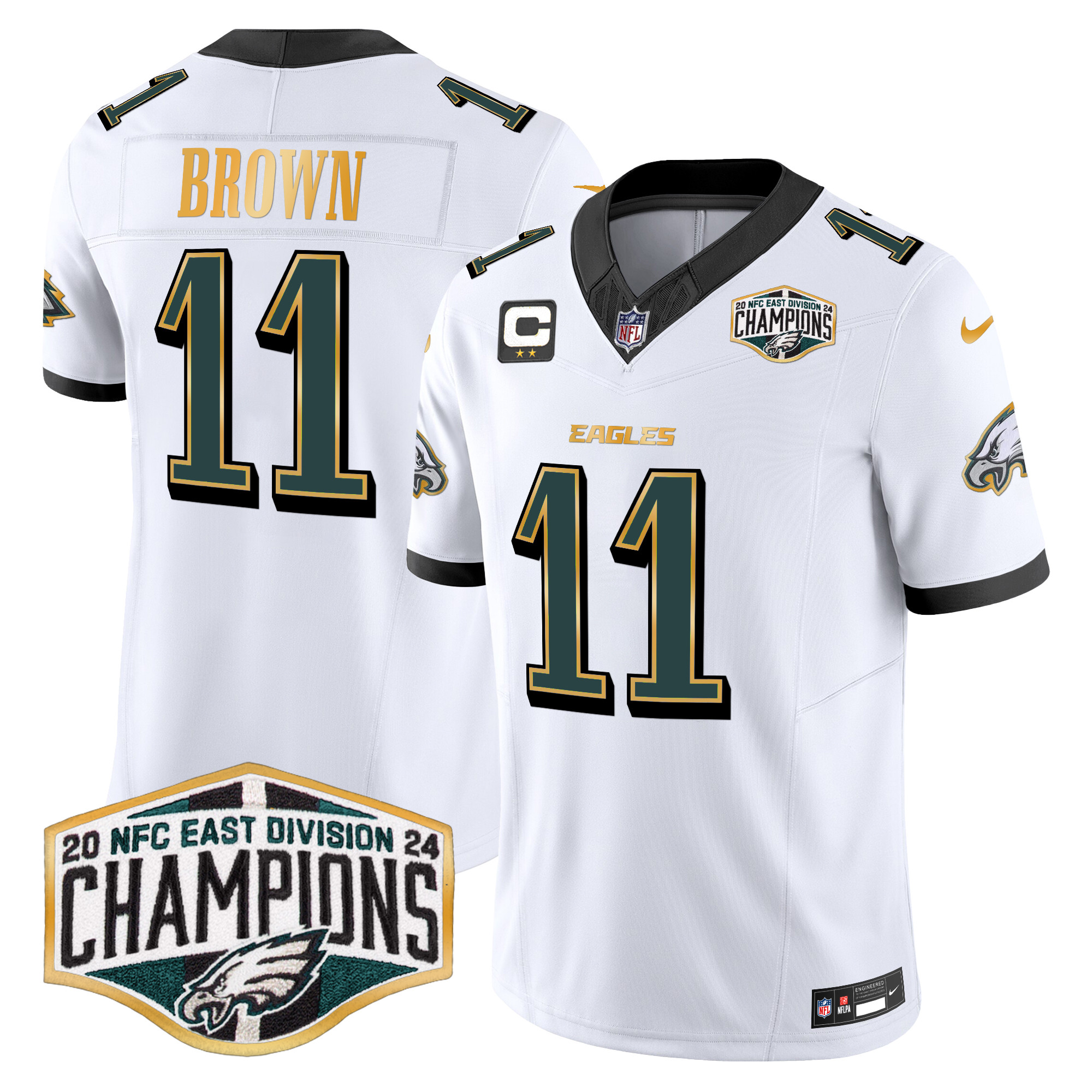 A.J. Brown Men's Philadelphia Eagles 2024 NFC East Division Champions Gold Trim Vapor Limited White Jersey - All Stitched
