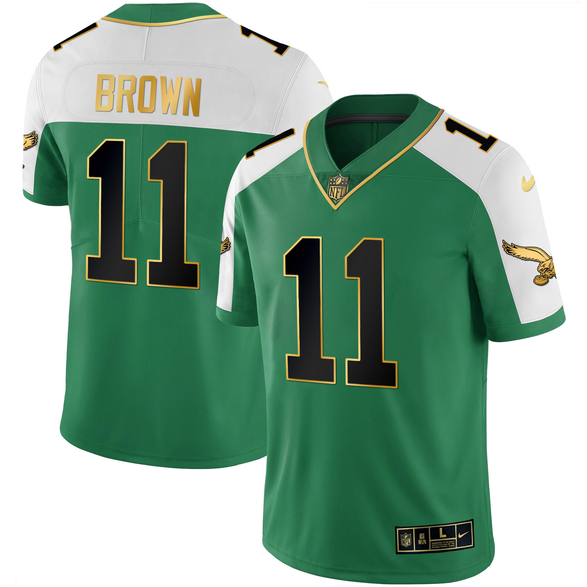 A.J. Brown Men's Philadelphia Eagles Alternate Kelly Green & Gold Kelly Gold Jersey - All Stitched