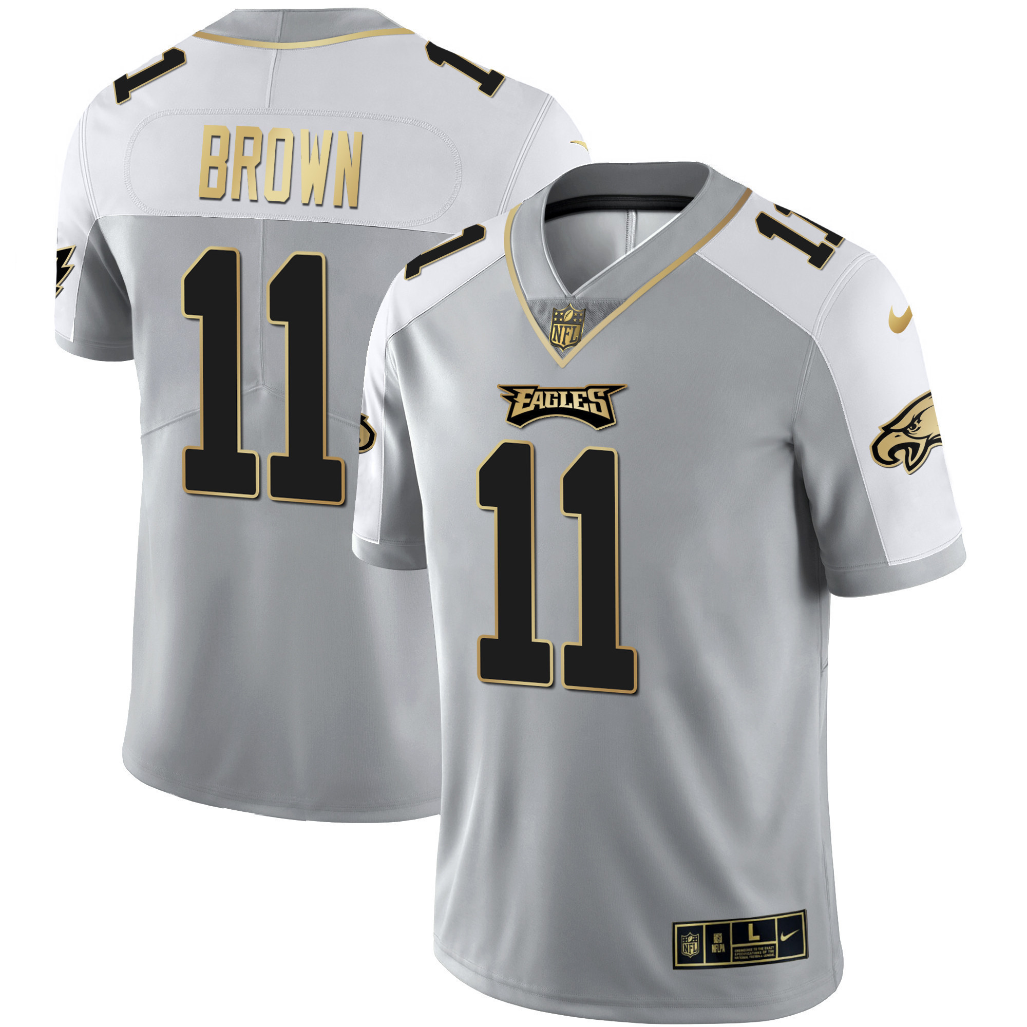 A.J. Brown Men's Philadelphia Eagles Alternate Vapor Black Gold Limited - All Stitched Gray Gold Jersey - All Stitched