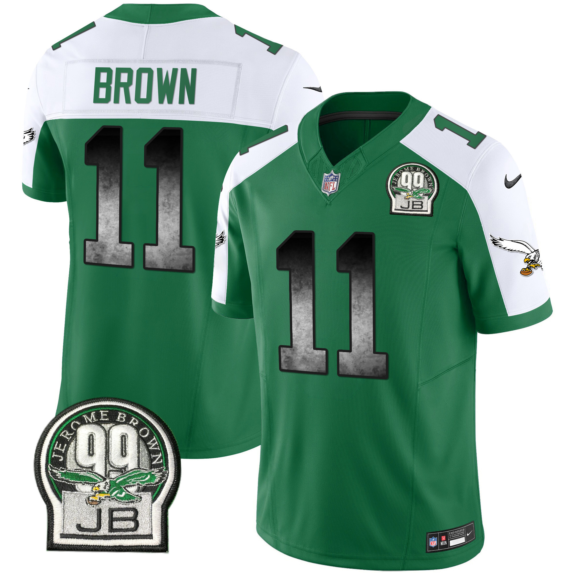 A.J. Brown Men's Philadelphia Eagles Arch Smoke Kelly Green Vapor Kelly Alternate Jersey - All Stitched