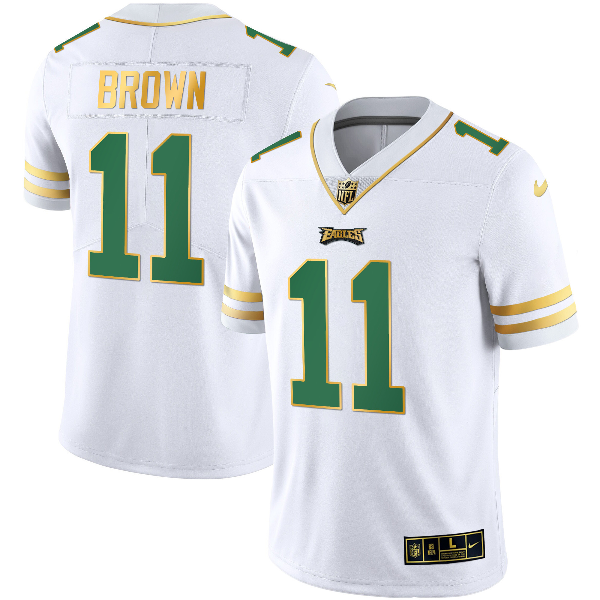 A.J. Brown Men's Philadelphia Eagles Gold & Kelly Vapor Kelly White Jersey - All Stitched