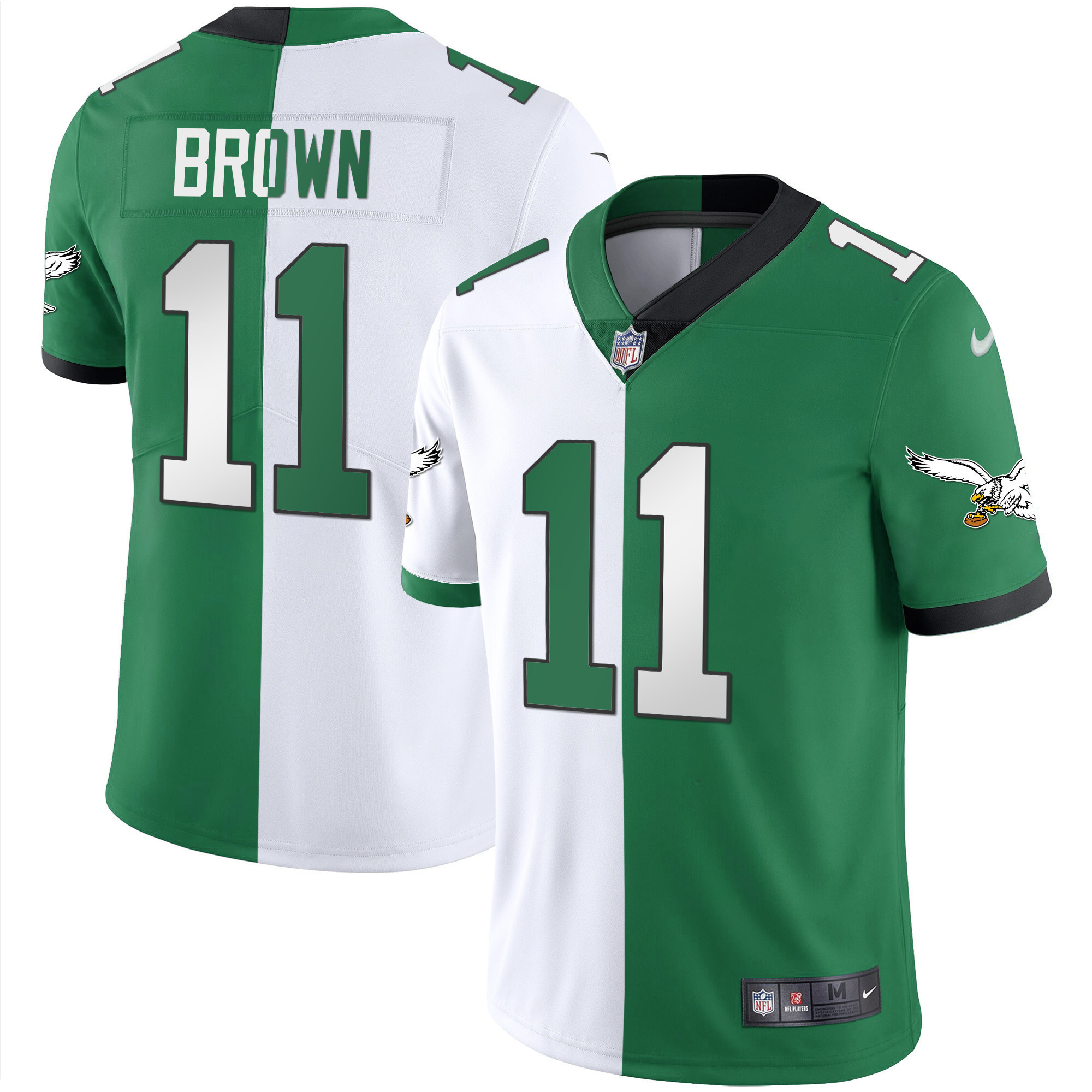 A.J. Brown Men's Philadelphia Eagles Gold & Kelly Vapor Split Jersey - All Stitched