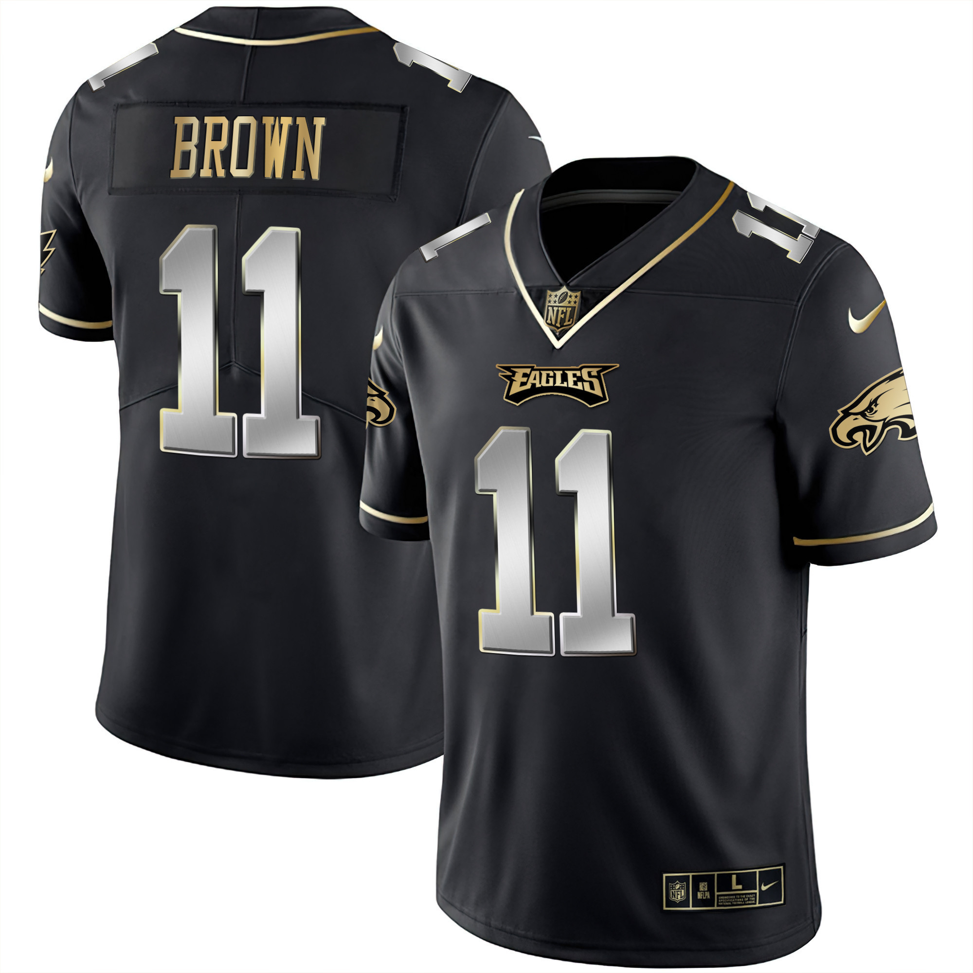 A.J. Brown Men's Philadelphia Eagles Gold & Split Vapor - All Stitched Black Limited Jersey - All Stitched