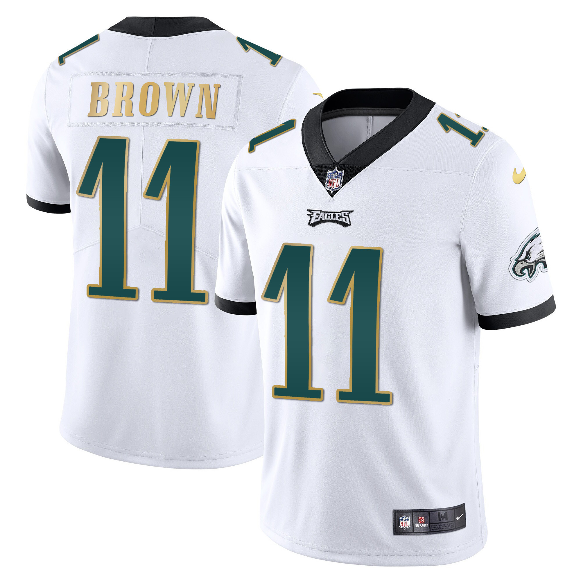 A.J. Brown Men's Philadelphia Eagles Gold Trim Vapor Player White Gold Trim Jersey - All Stitched