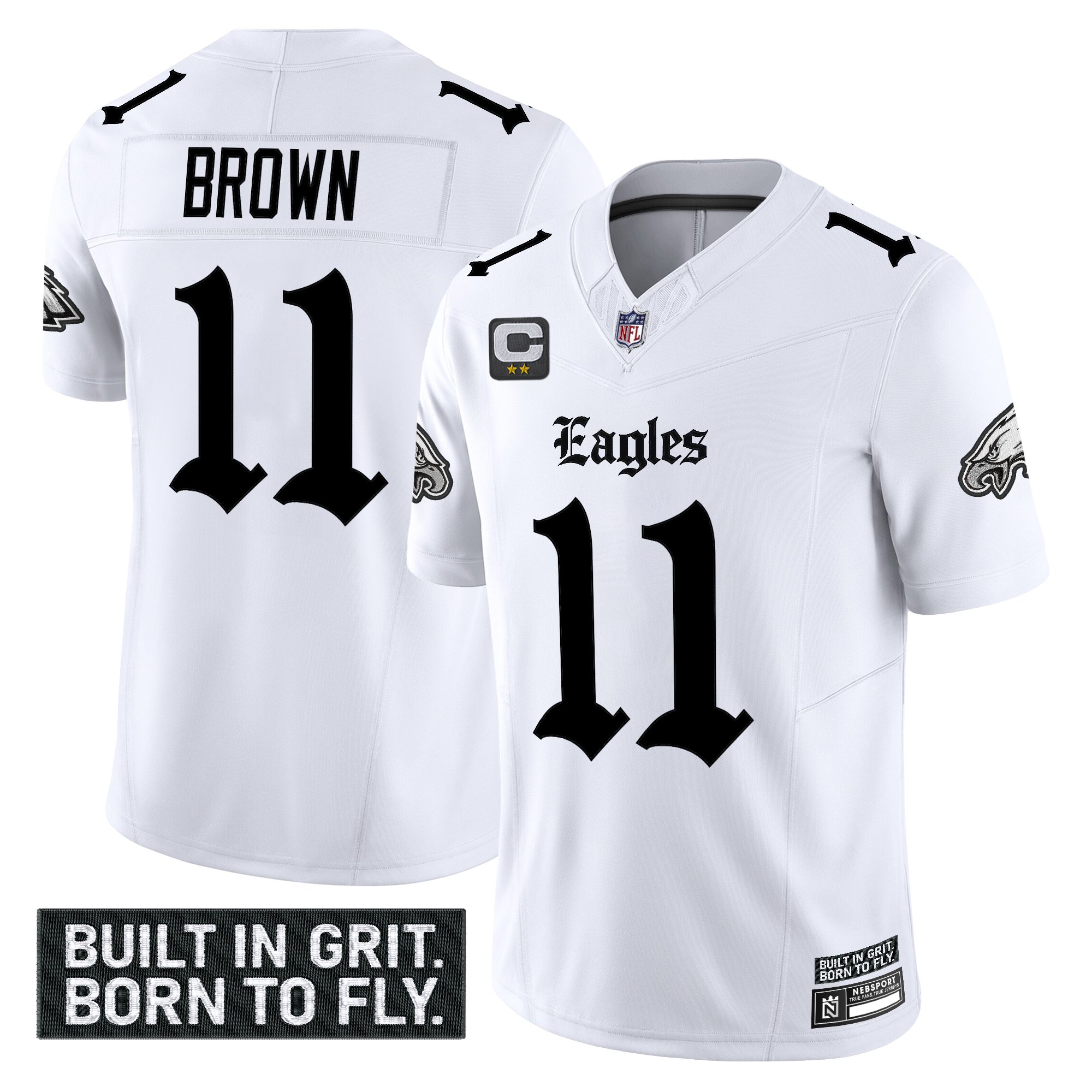 A.J. Brown Men's Philadelphia Eagles 'Gothic Philly Edition' Vapor Limited White Jersey - All Stitched